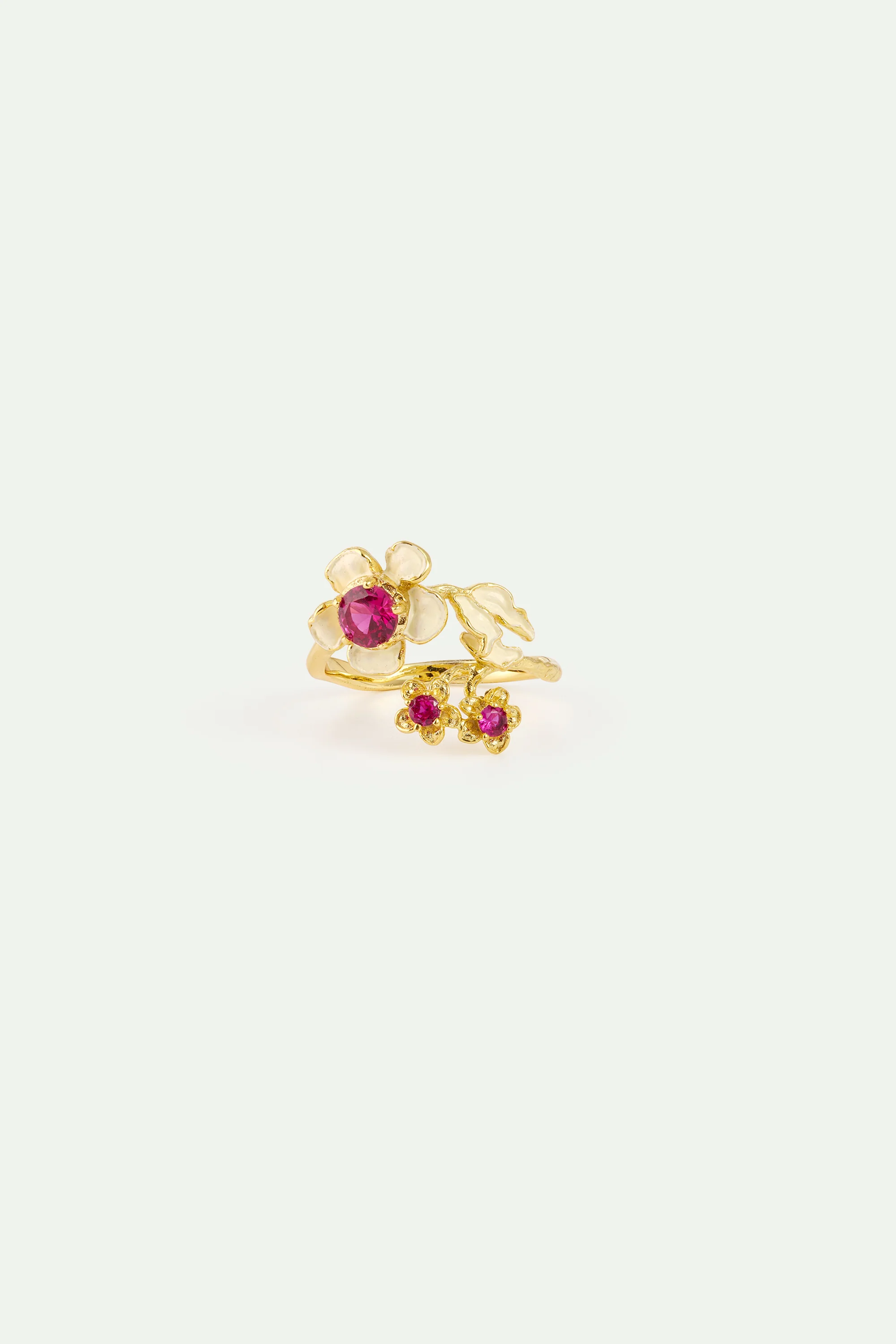 Bague ajustable anémone dorée et cristaux roses - Image 3