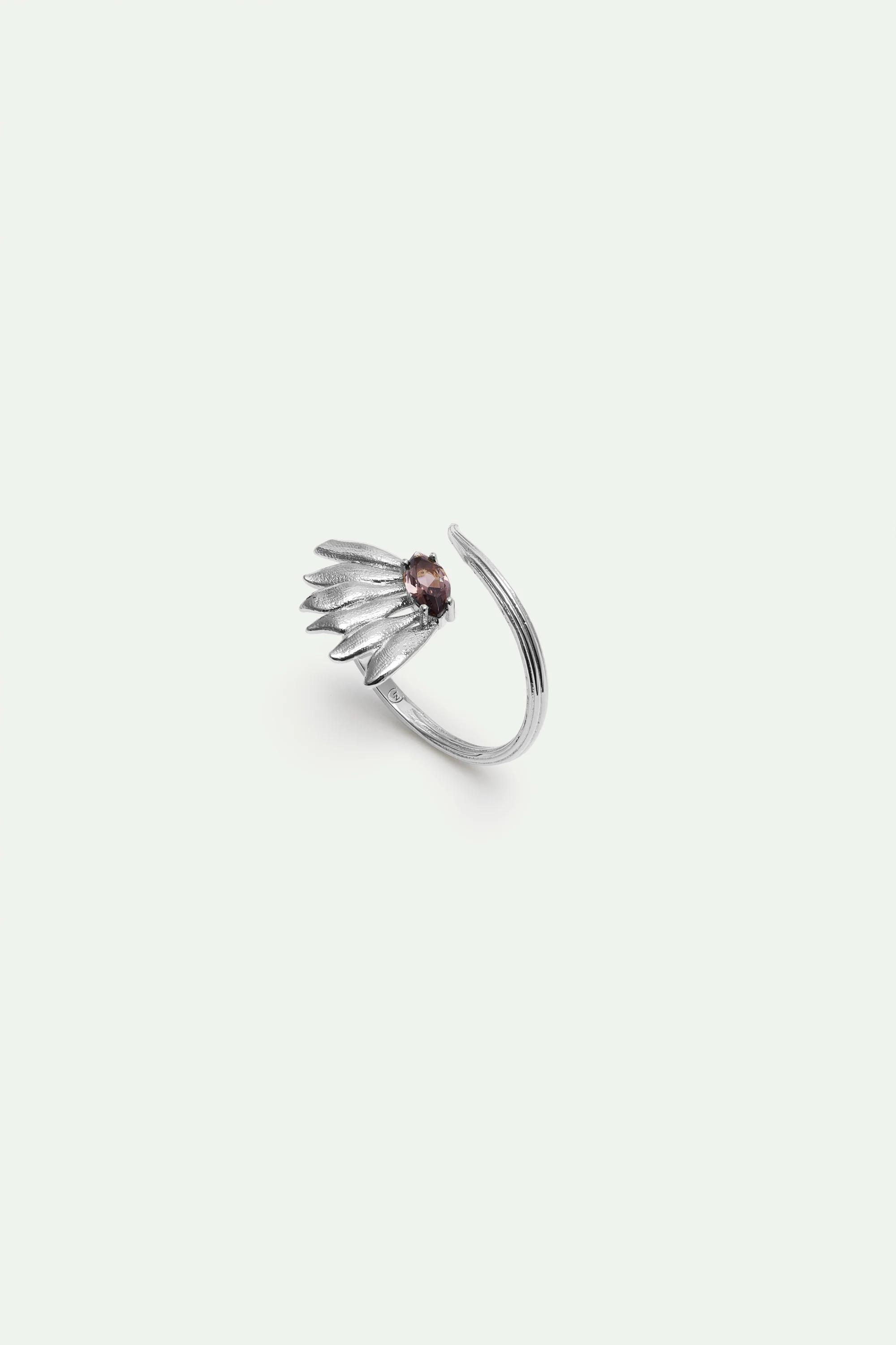 Bague ajustable argentée tournesol et pierre violette
