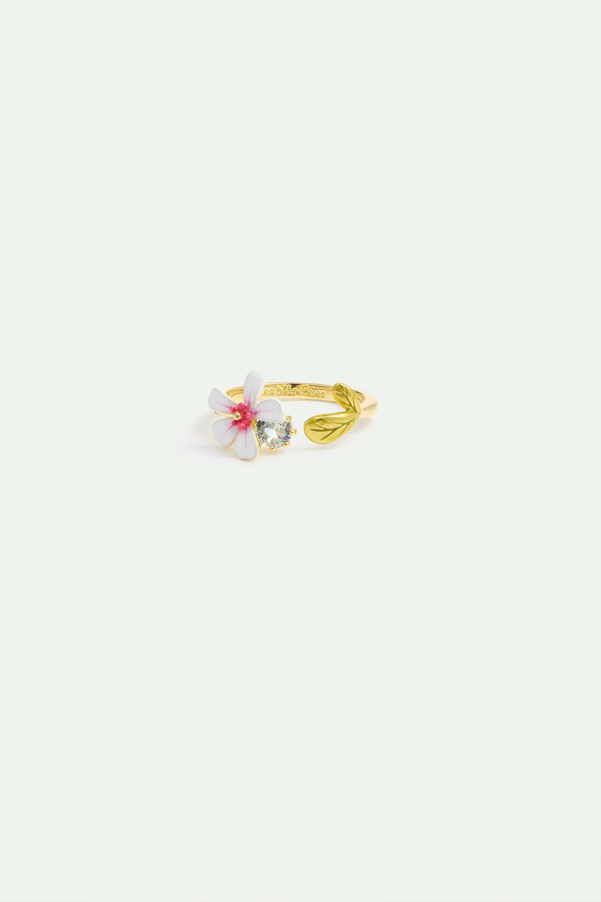 Bague ajustable aubépine blanche et rose et cristal bleu - Image 3