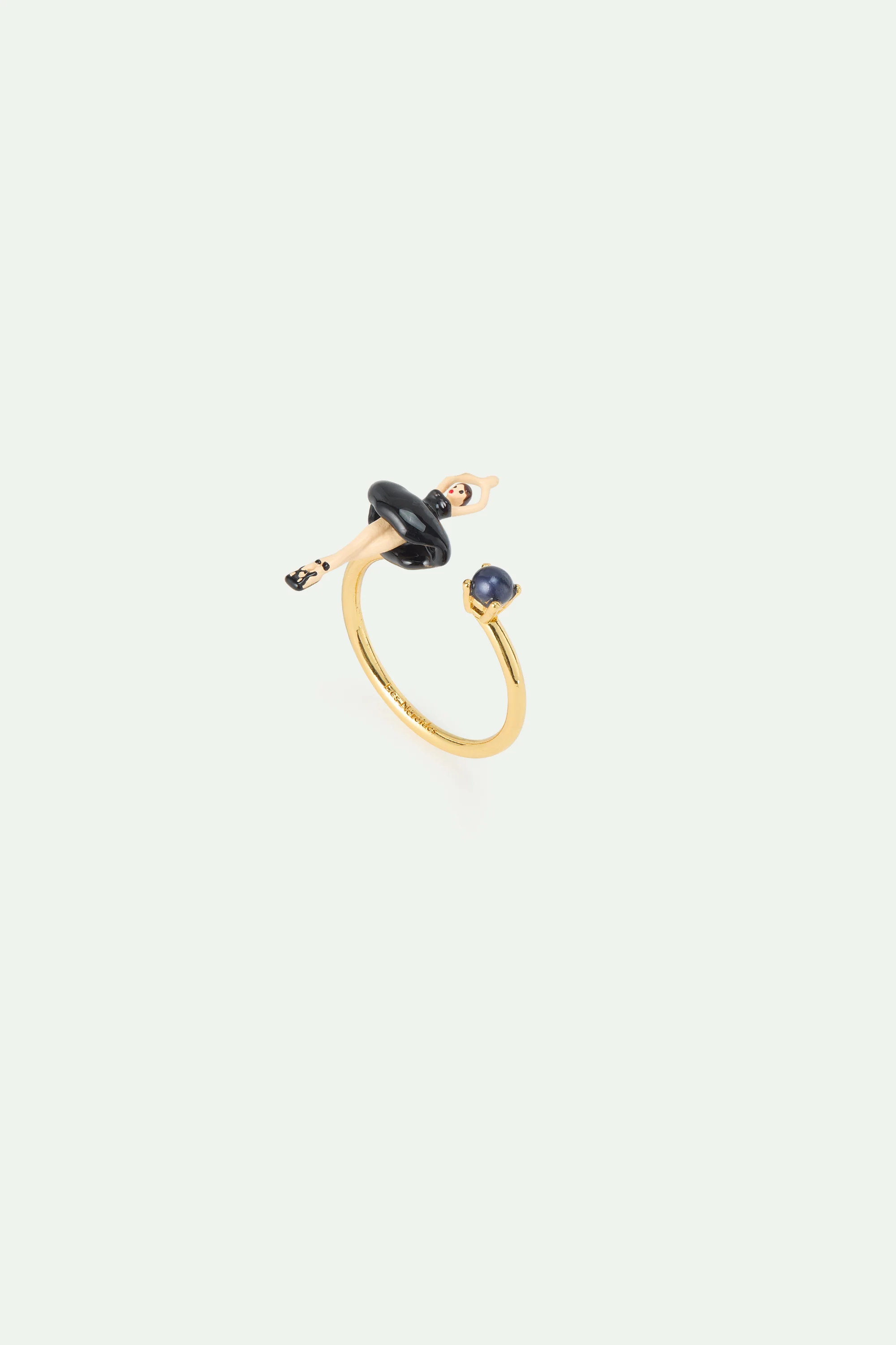 Bague ajustable Ballerine tutu noir et perle de culture