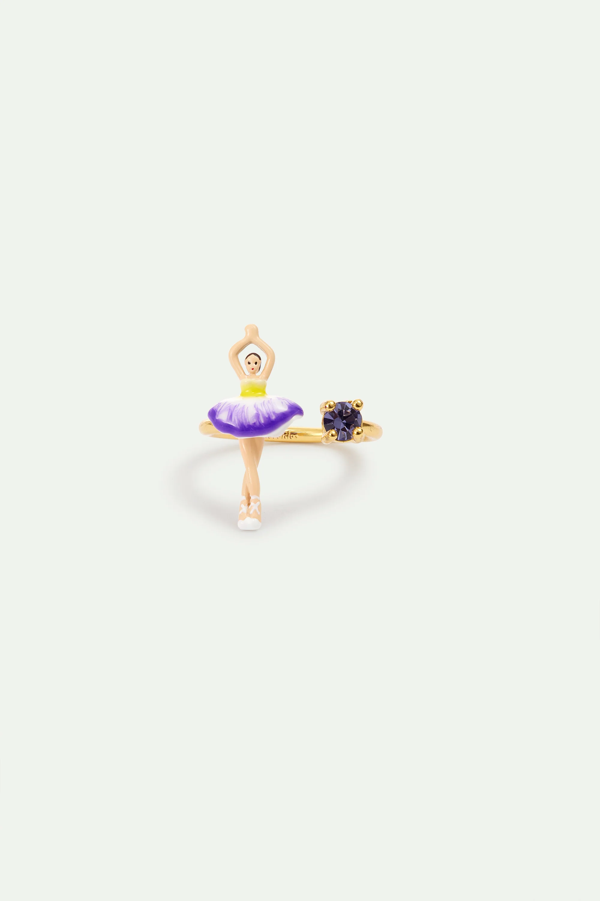 Bague ajustable ballerine tutu violet et jaune et cristal violet - Image 2