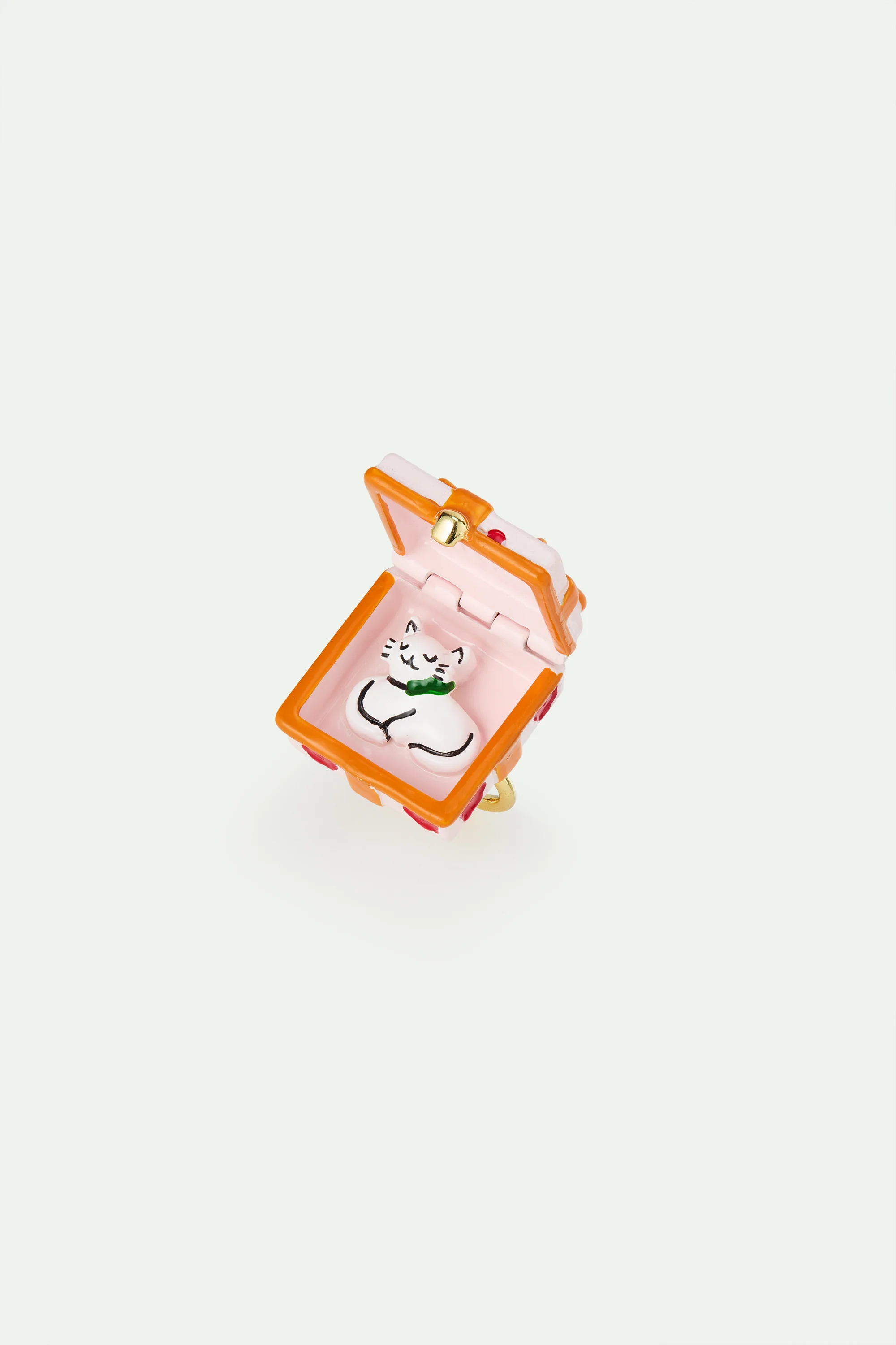 Bague ajustable cadeau rose, fleur rouge et nœud orange - Image 2