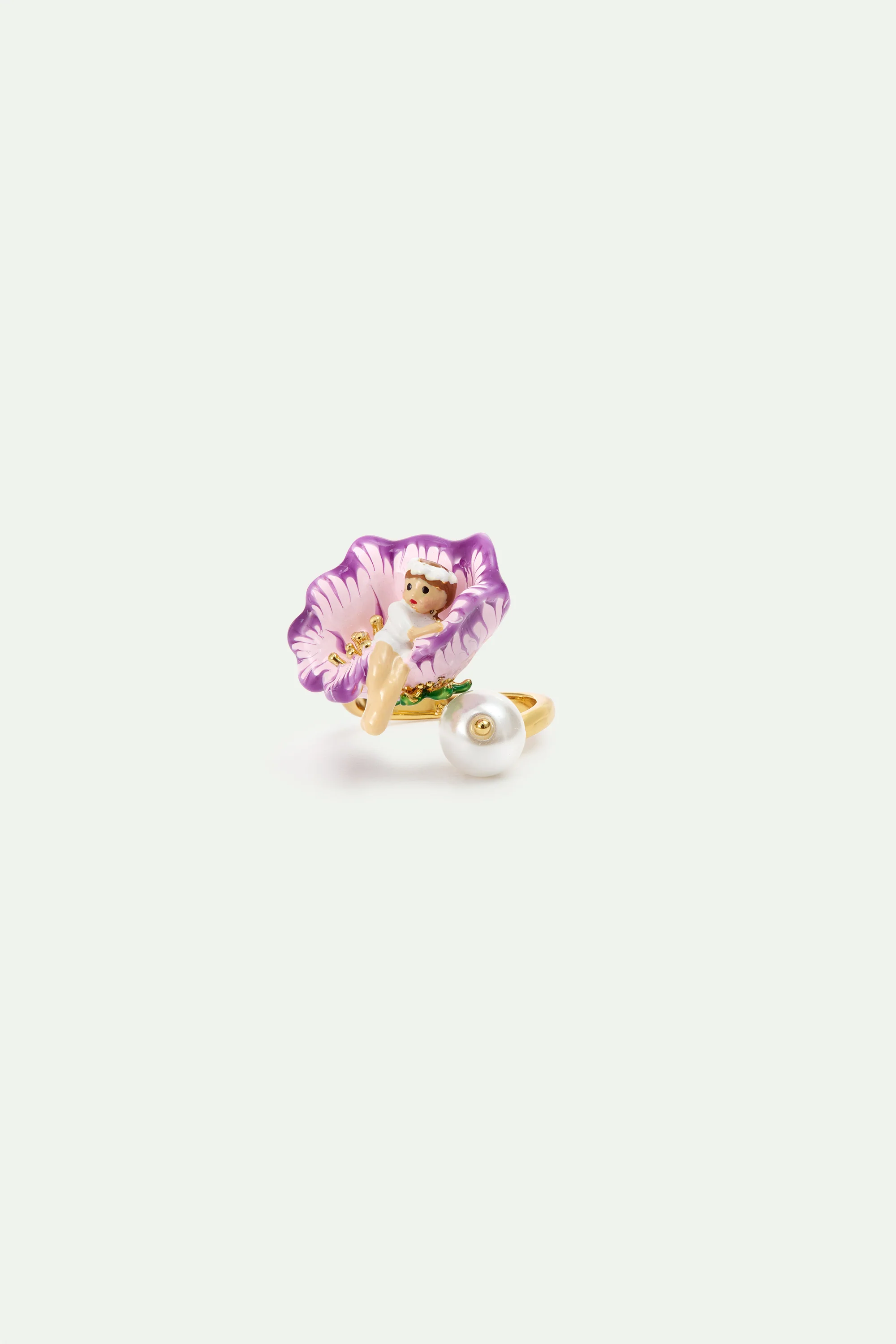 Bague ajustable fleur de mauve, Petite Poucette et perle fantaisie - Image 2