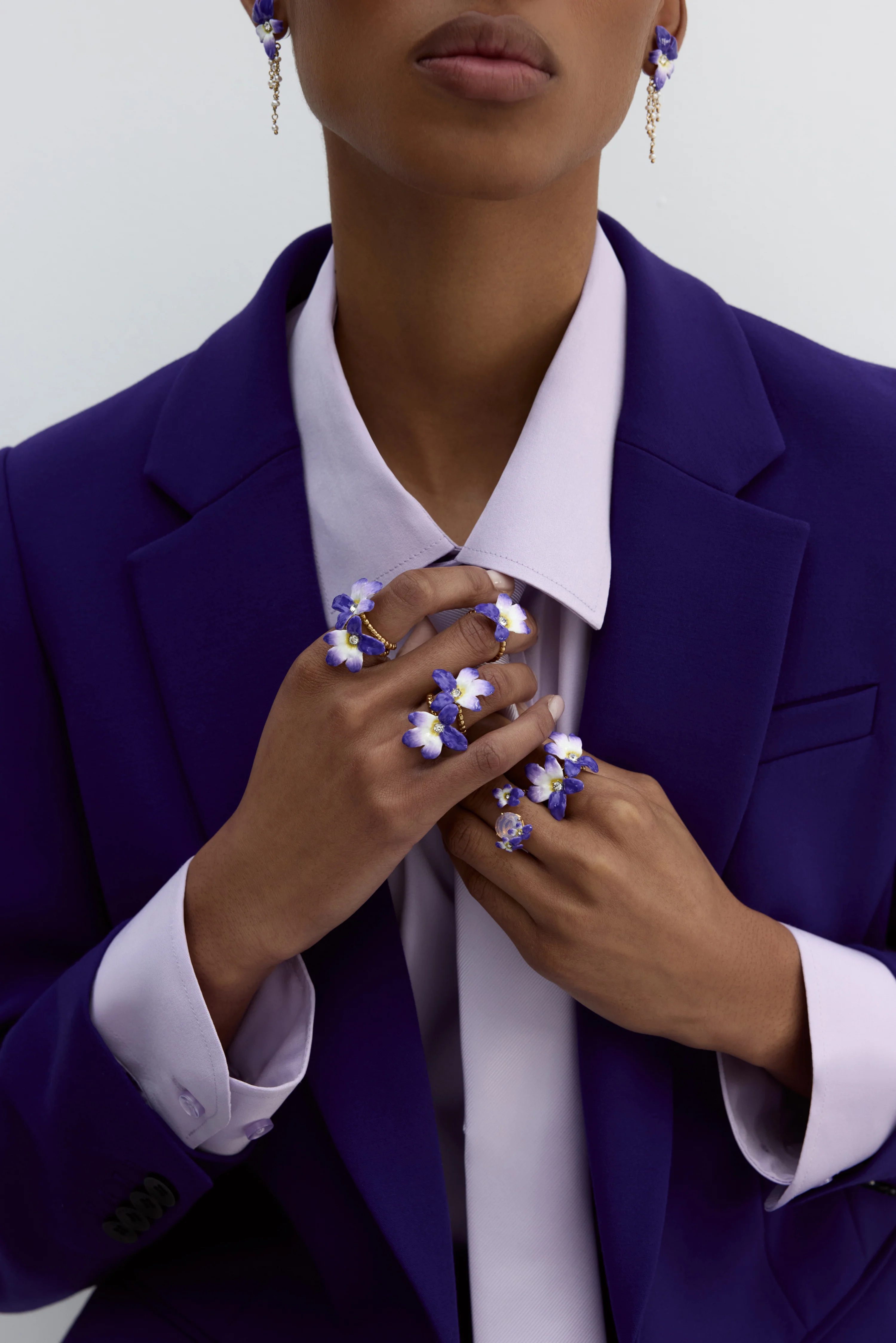 Bague ajustable grande violette et cristal facetté - Image 2