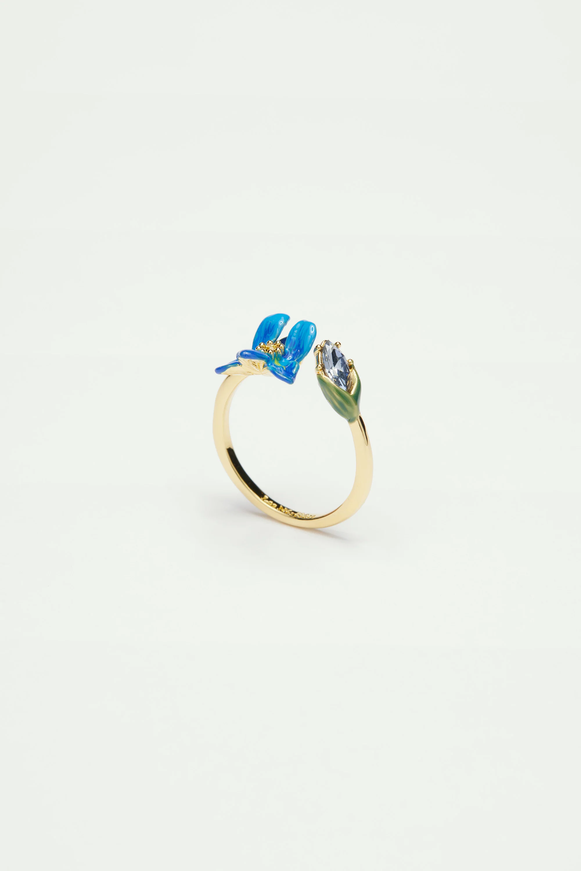 Bague ajustable Iris de Sibérie et cristal facetté