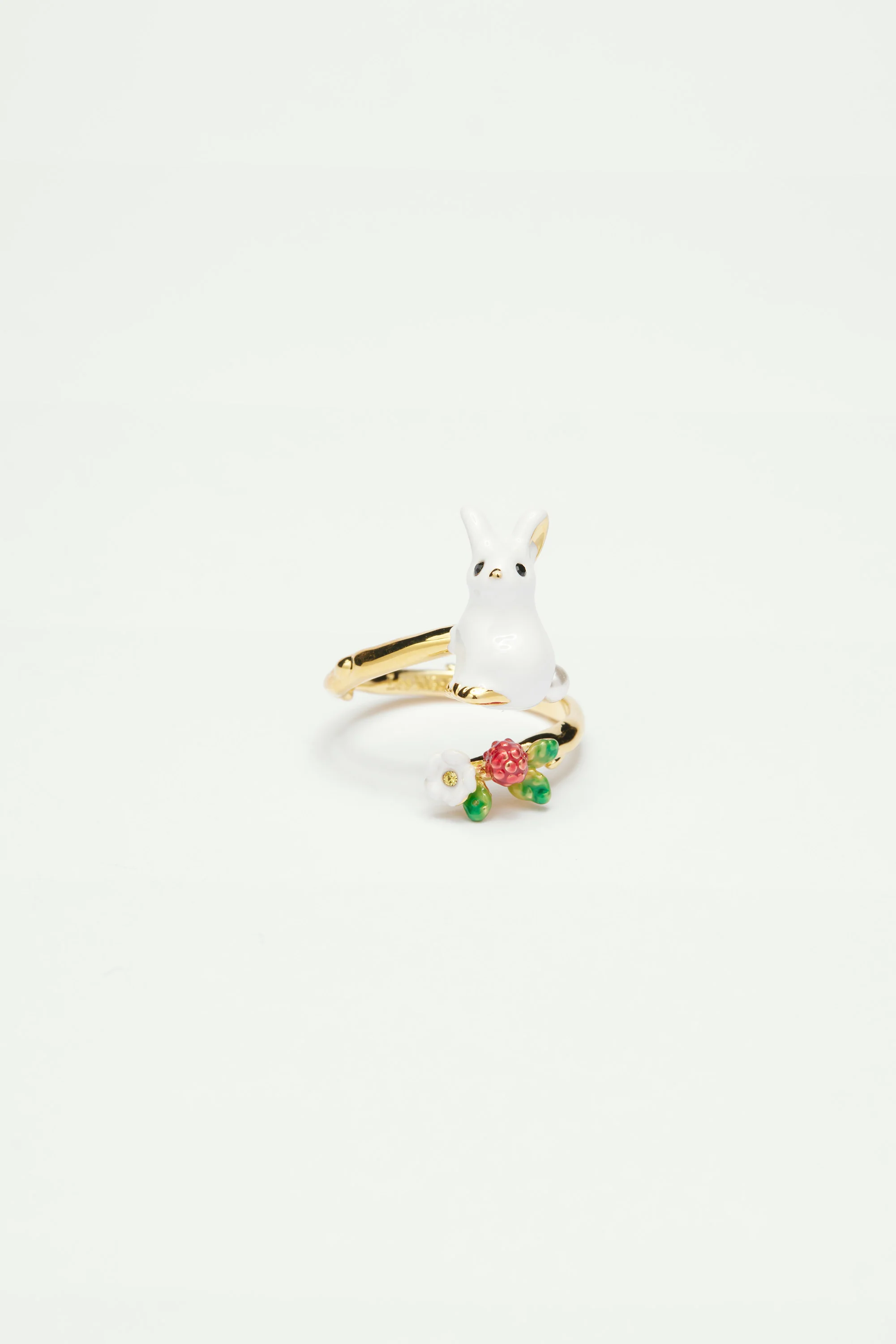Bague ajustable lapin et fleur blanche - Image 3