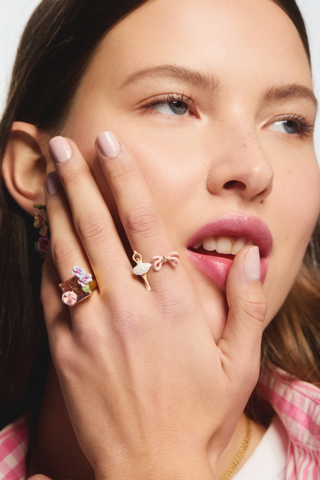 Bague ajustable mini Ballerine et nœud rose - Image 2