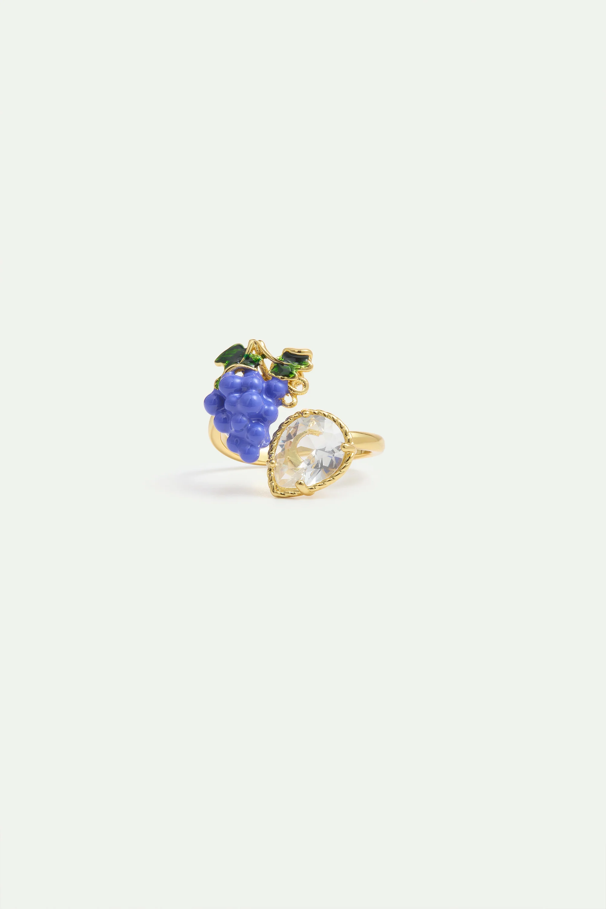 Bague ajustable raisins et pierre facettée blanche - Image 2