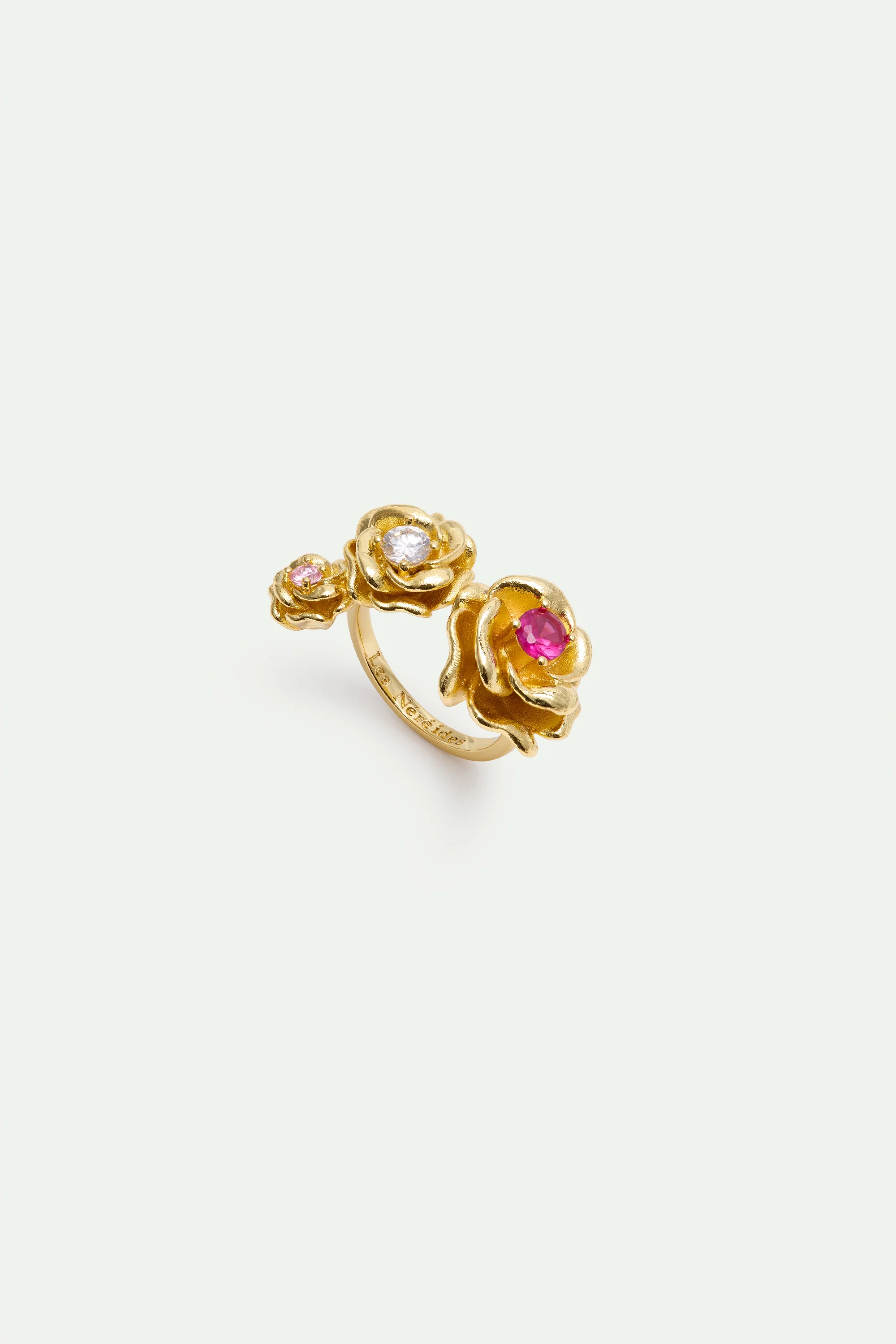 Bague ajustable roses dorées Mona Lisa et pierres rondes