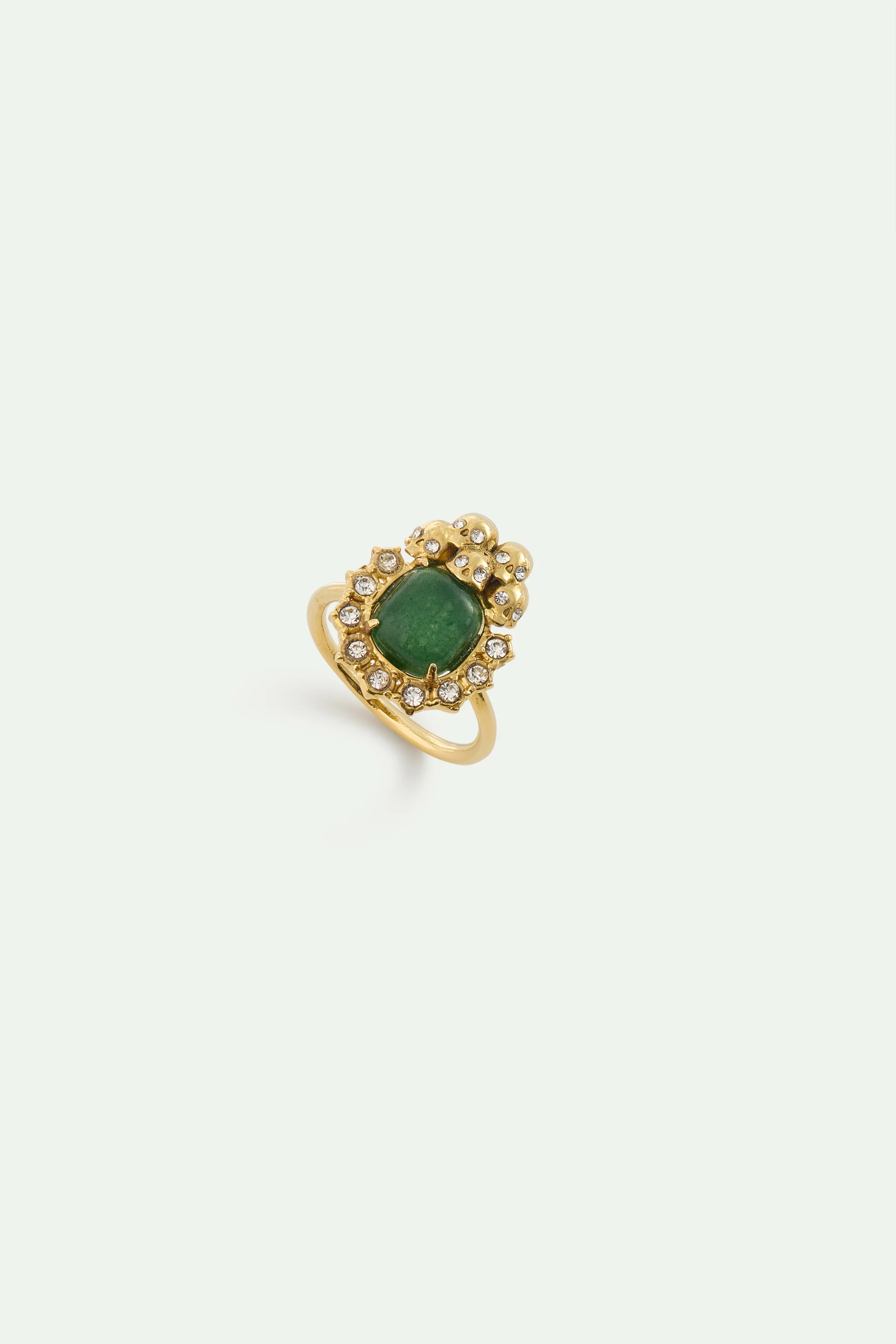 Bague aventurine verte, crânes et cristaux - Image 3