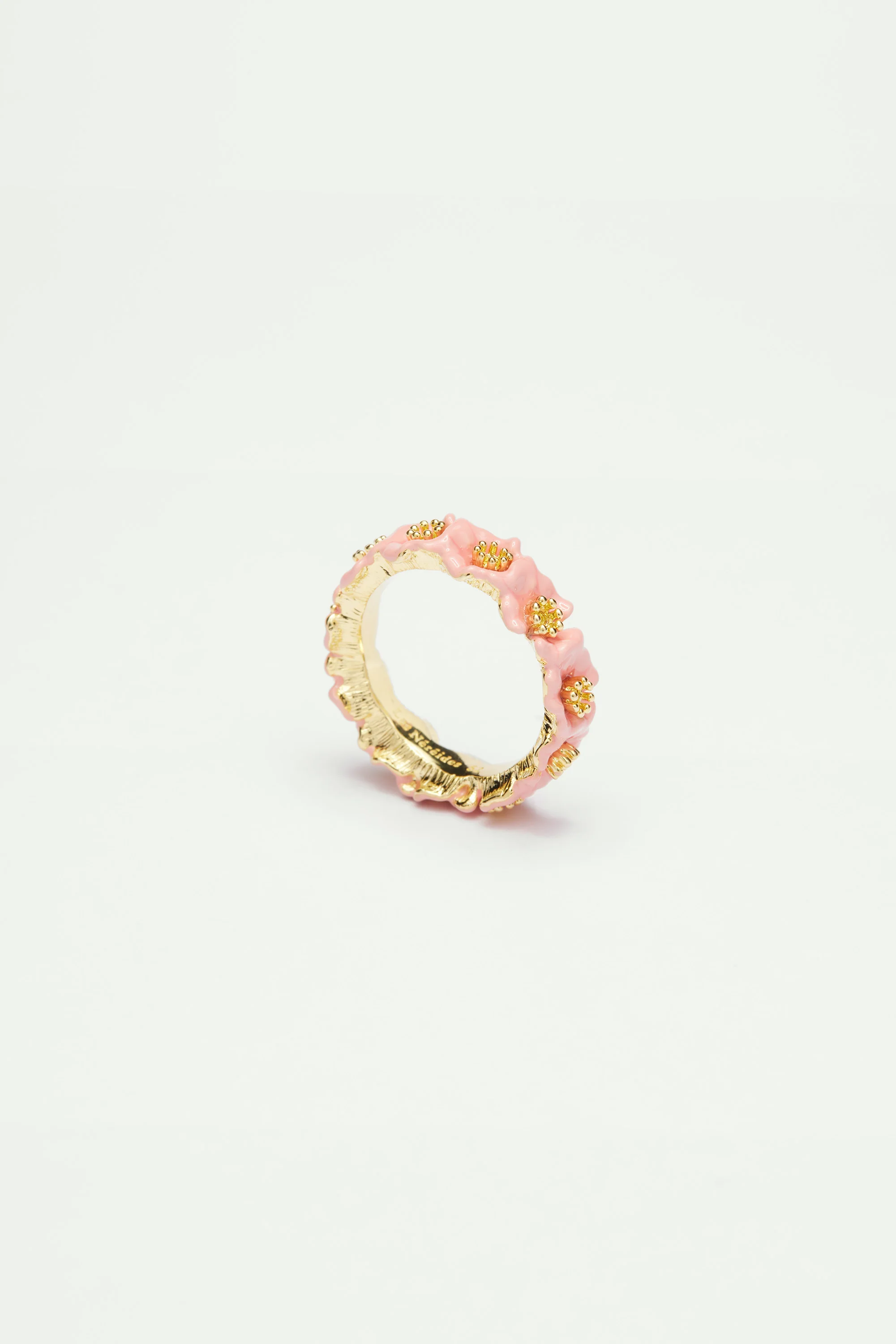Bague fine fleurs roses et pistils dorés - Image 5