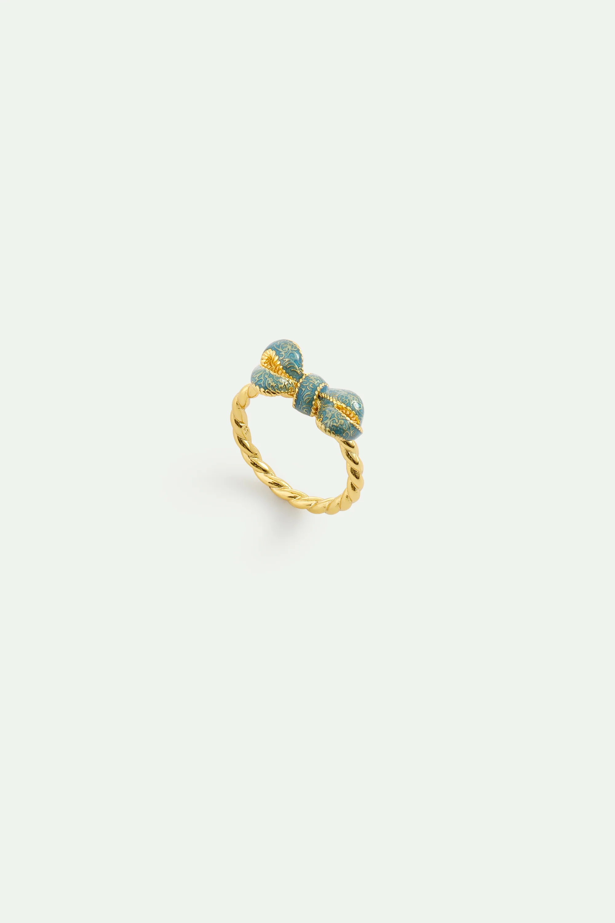 Bague nœud bleu et motifs floraux dorés