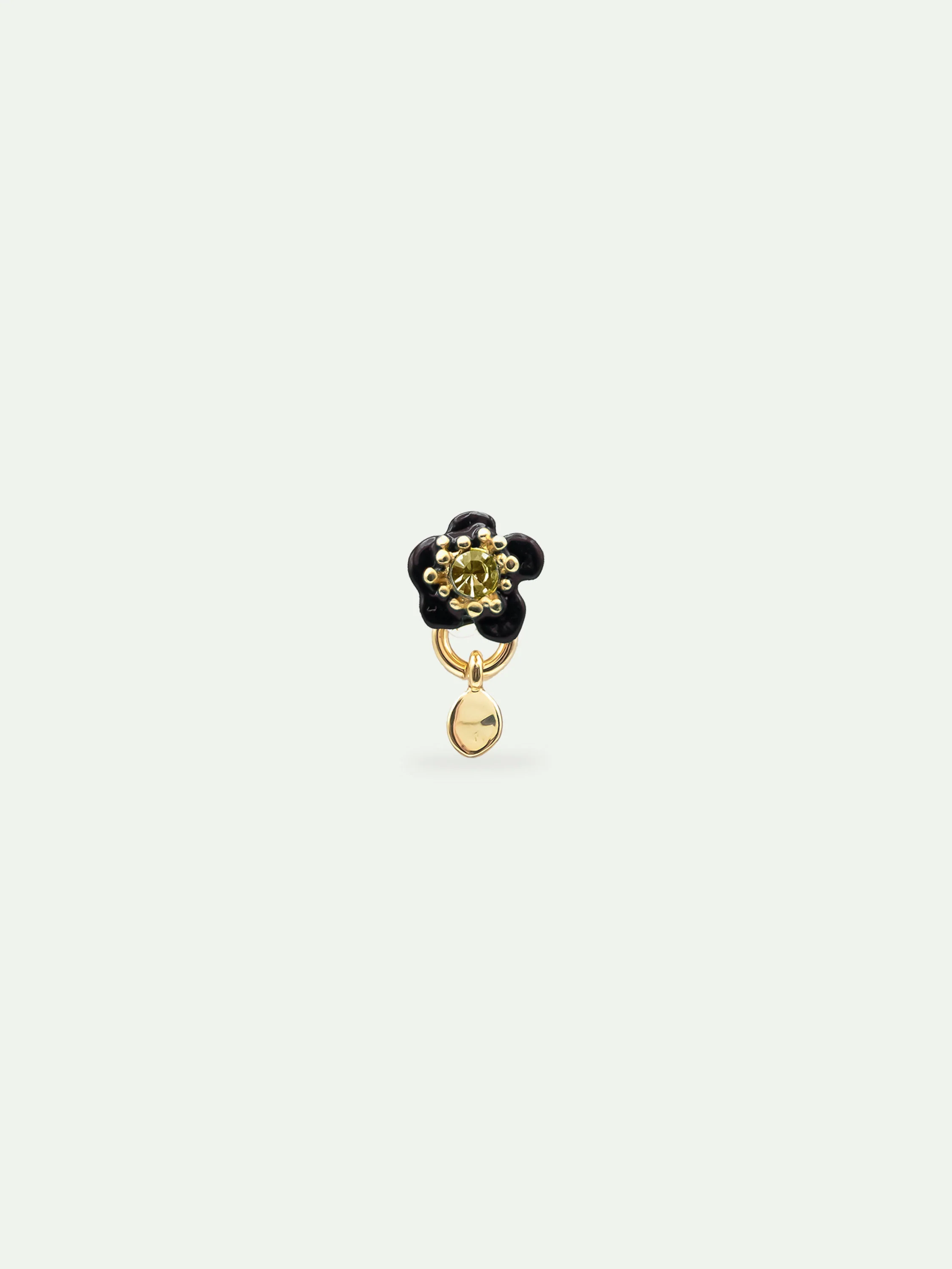 Boucle d'oreille fleur noire et pierre facettée, à l'unité