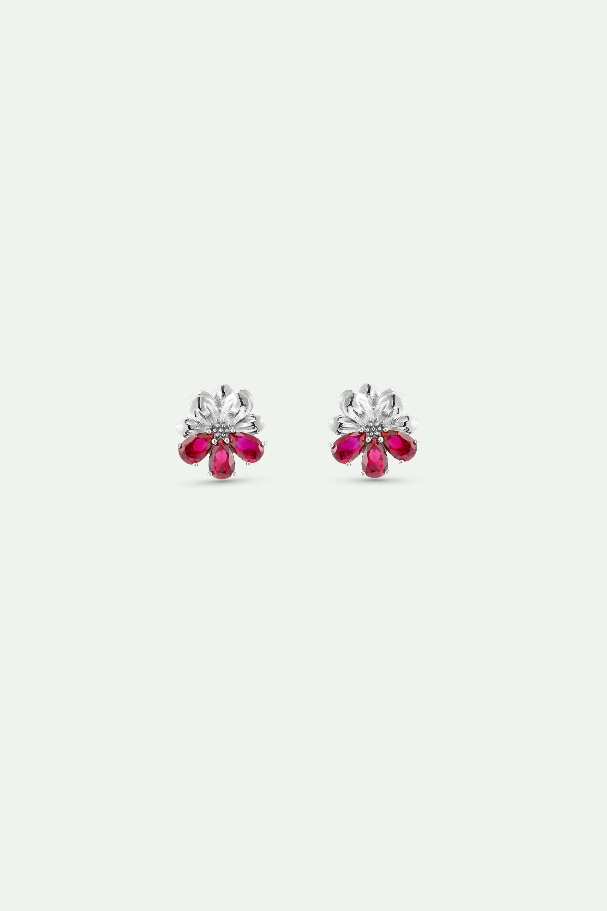 Boucles d'oreilles argentées cosmos et pierres rouges