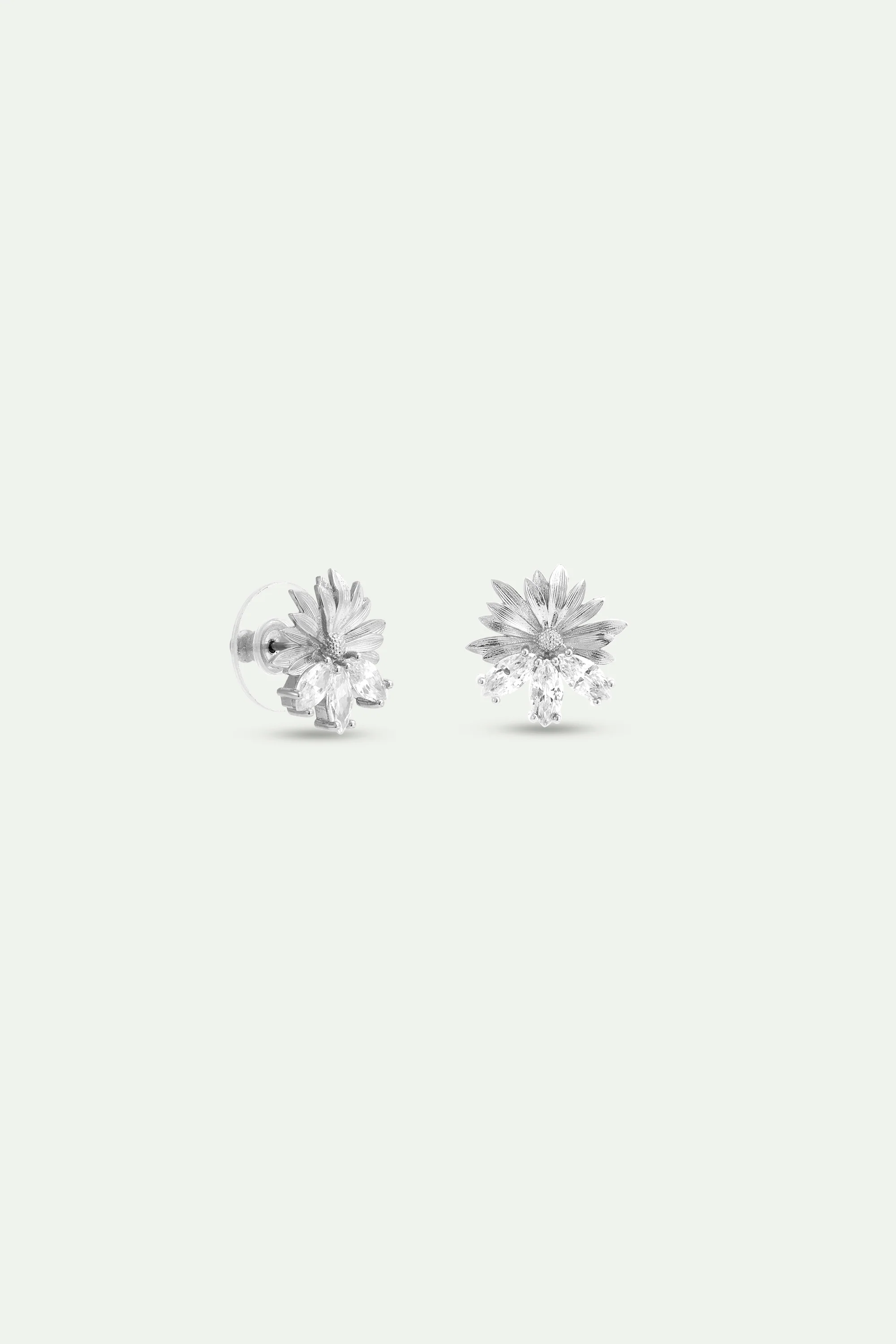 Boucles d'oreilles argentées marguerite et pierres blanches - Image 2