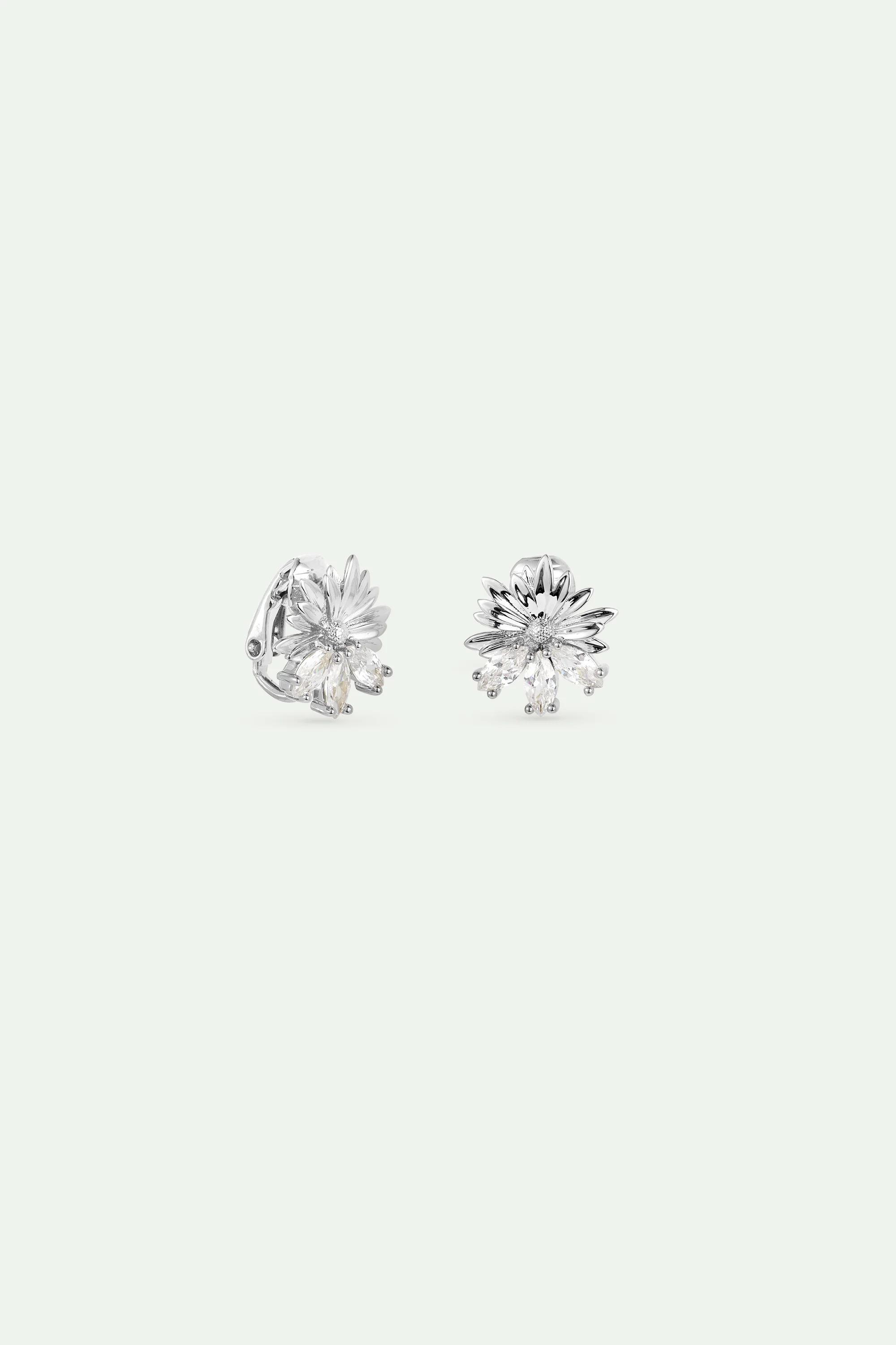 Boucles d'oreilles argentées marguerite et pierres blanches - Image 3