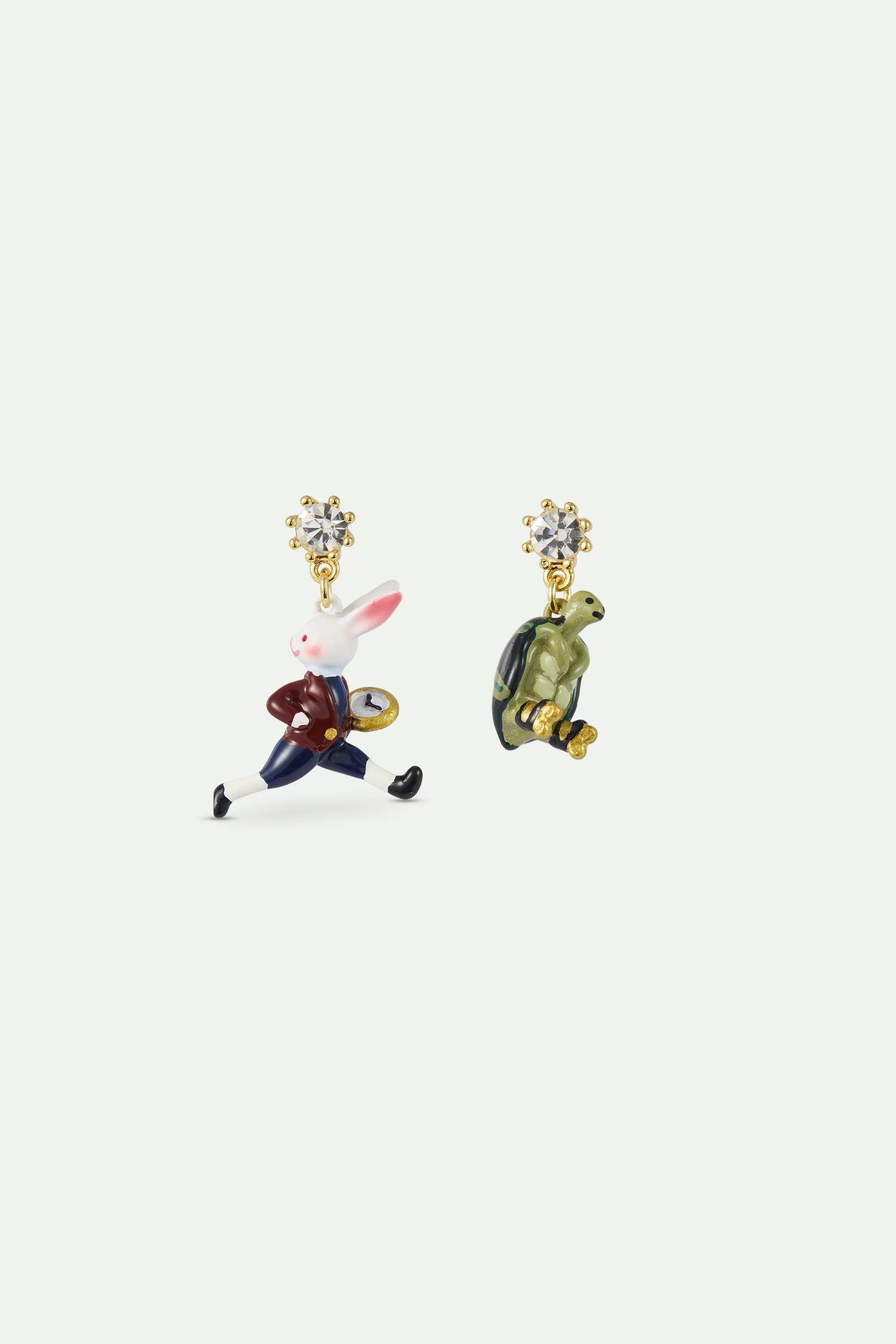 Boucles d'oreilles asymétriques Le Lièvre et la Tortue, cristal facetté