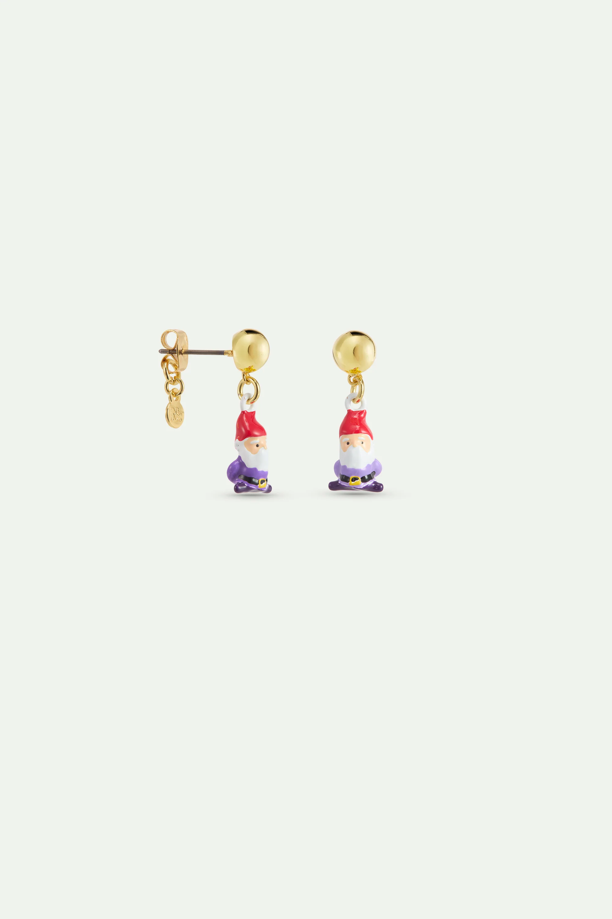 Boucles d'oreilles asymétriques nains rose et violet et perle dorée - Image 2