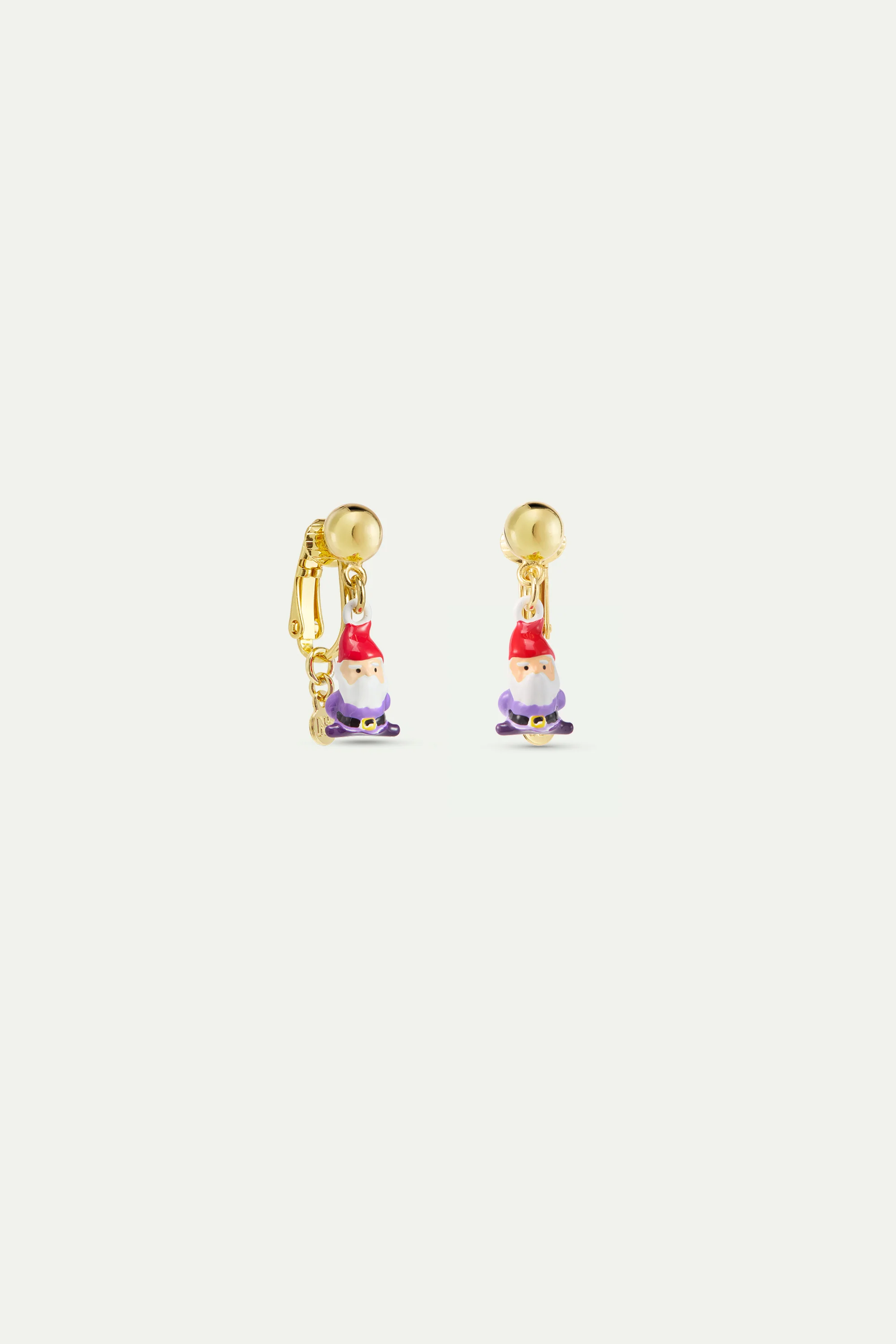 Boucles d'oreilles asymétriques nains rose et violet et perle dorée - Image 3