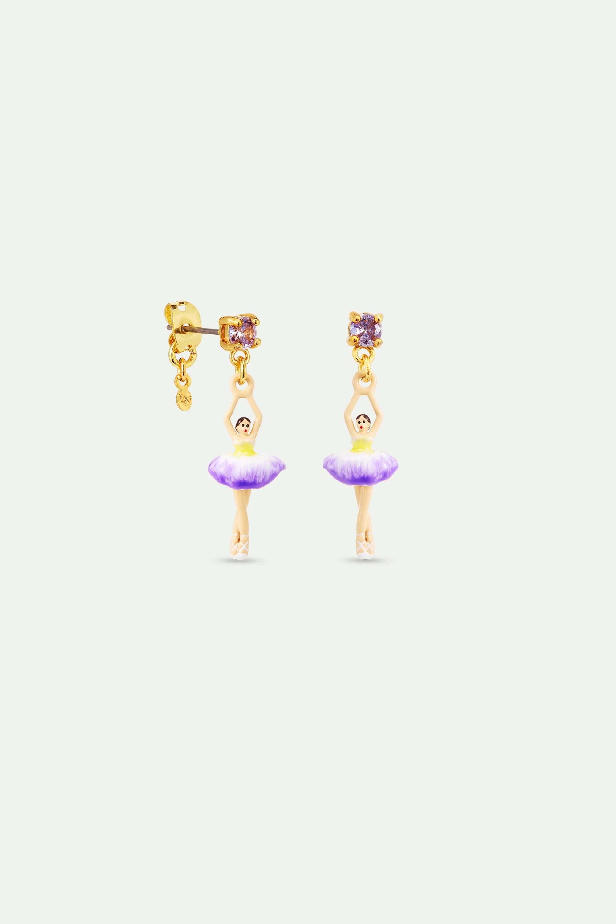 Boucles d'oreilles ballerine tutu violet et jaune et cristal violet - Image 3