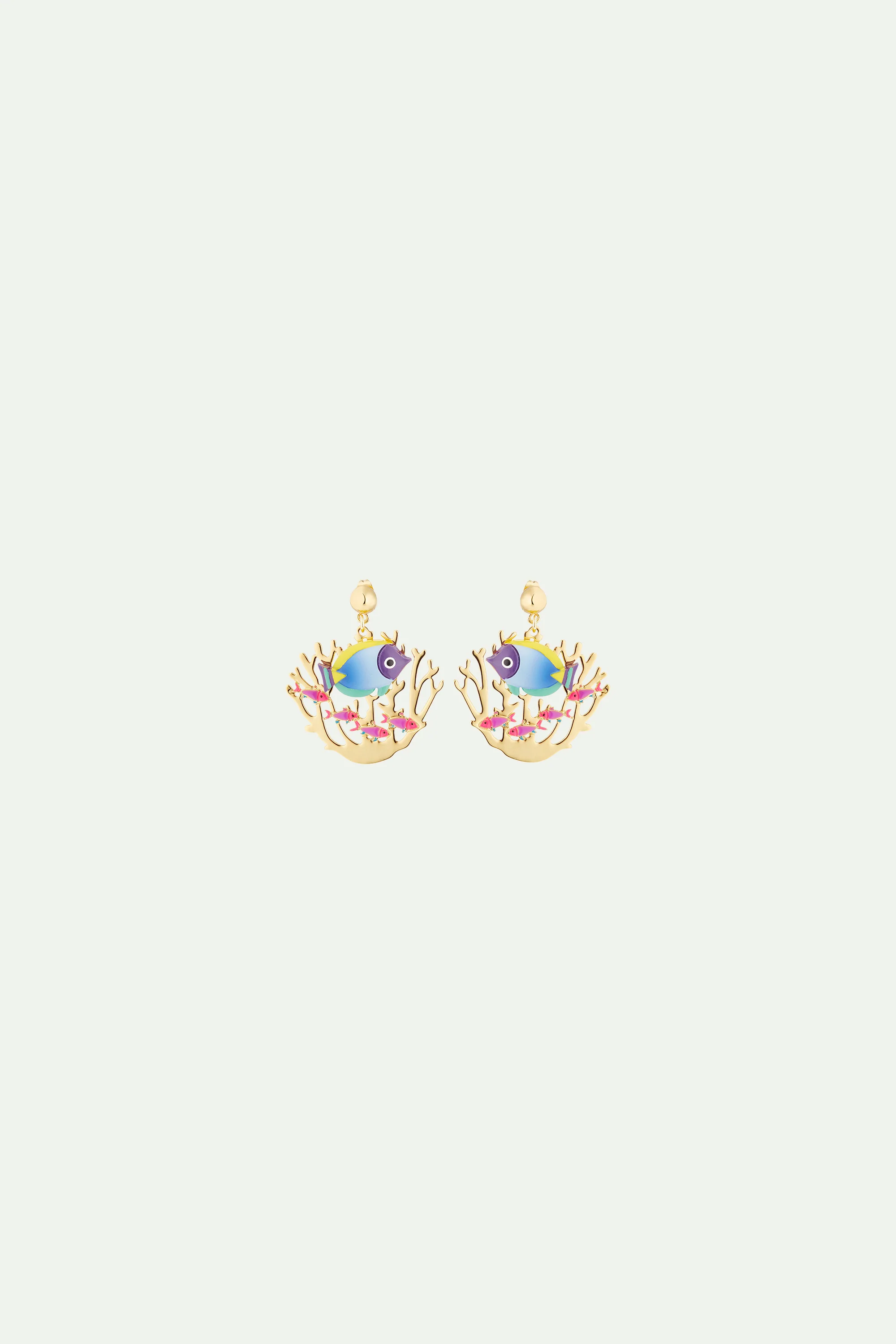 Boucles d'oreilles dorées poissons et corail