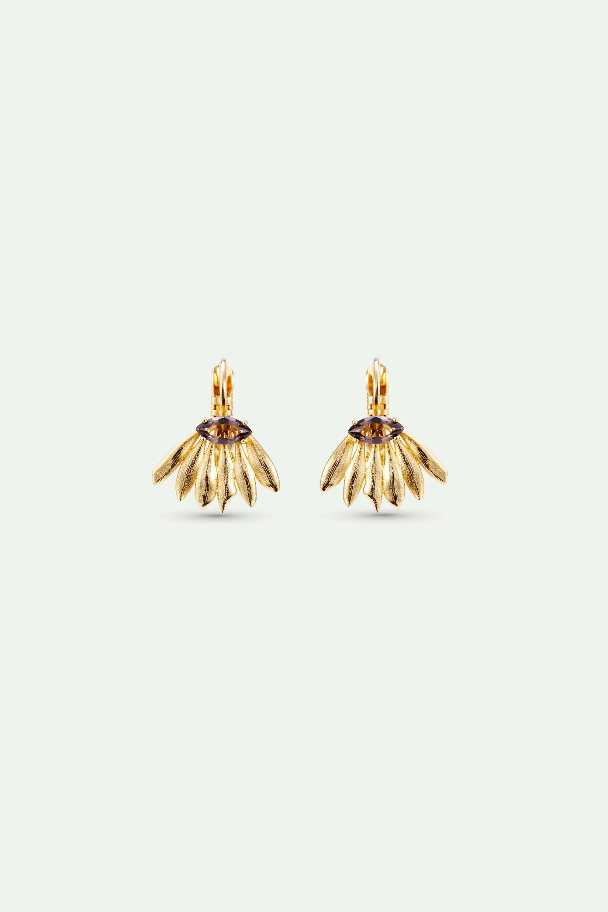 Boucles d'oreilles dormeuses dorées tournesol et pierre violette