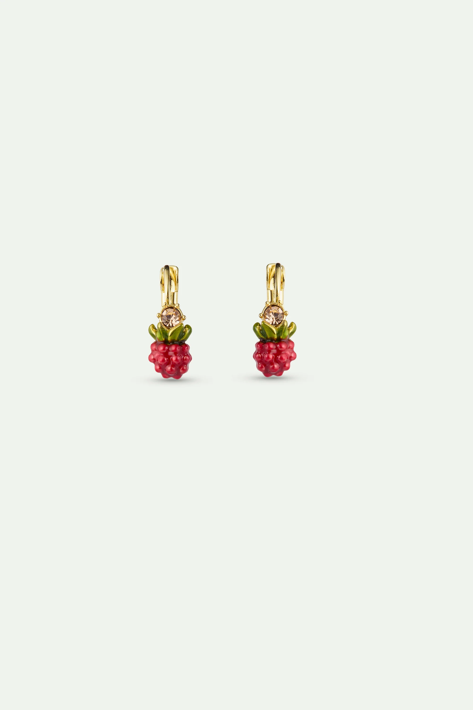 Boucles d'oreilles dormeuses framboise et pierre ronde dorée