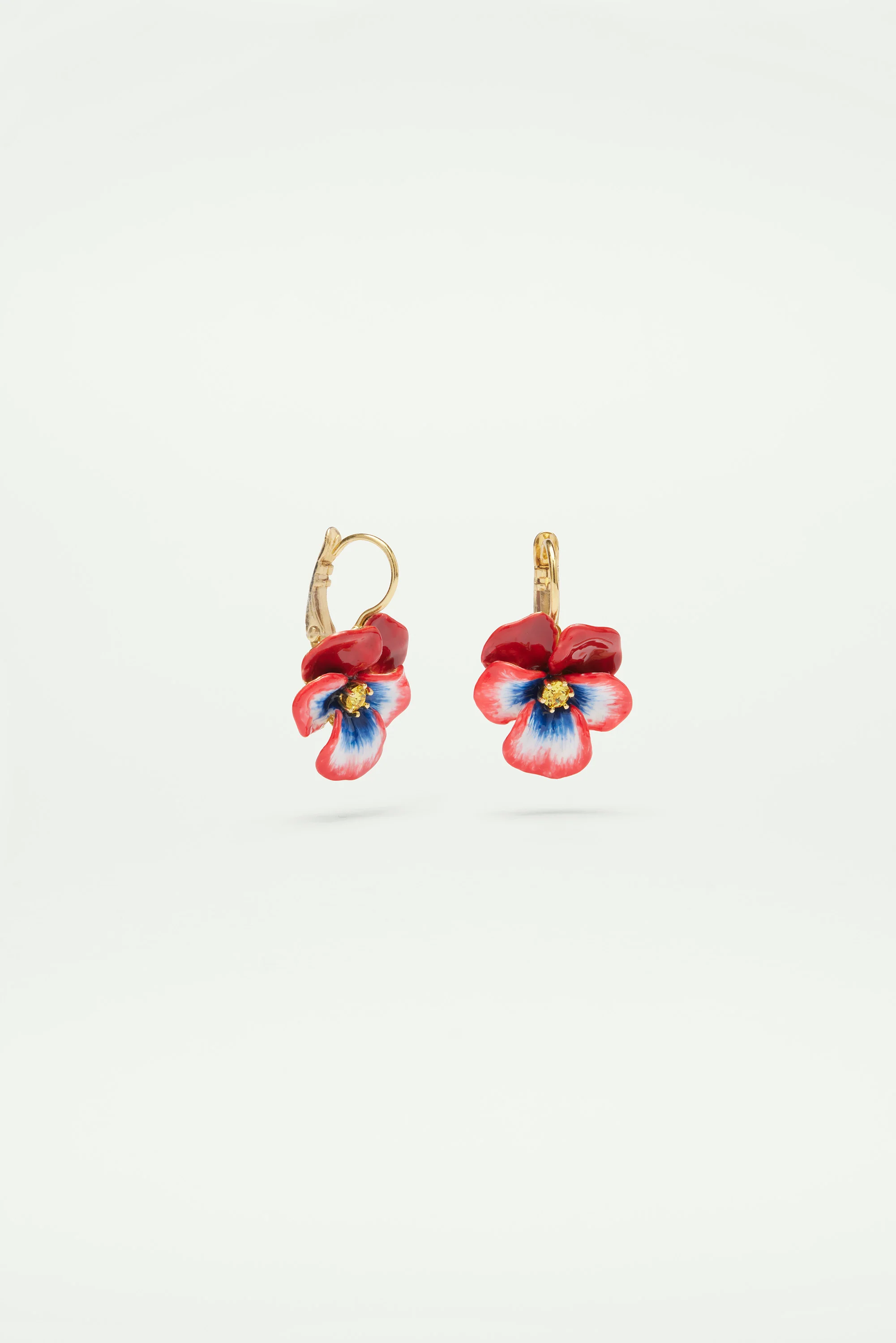 Boucles d'oreilles dormeuses pensée rouge et cristal taillé - Image 3