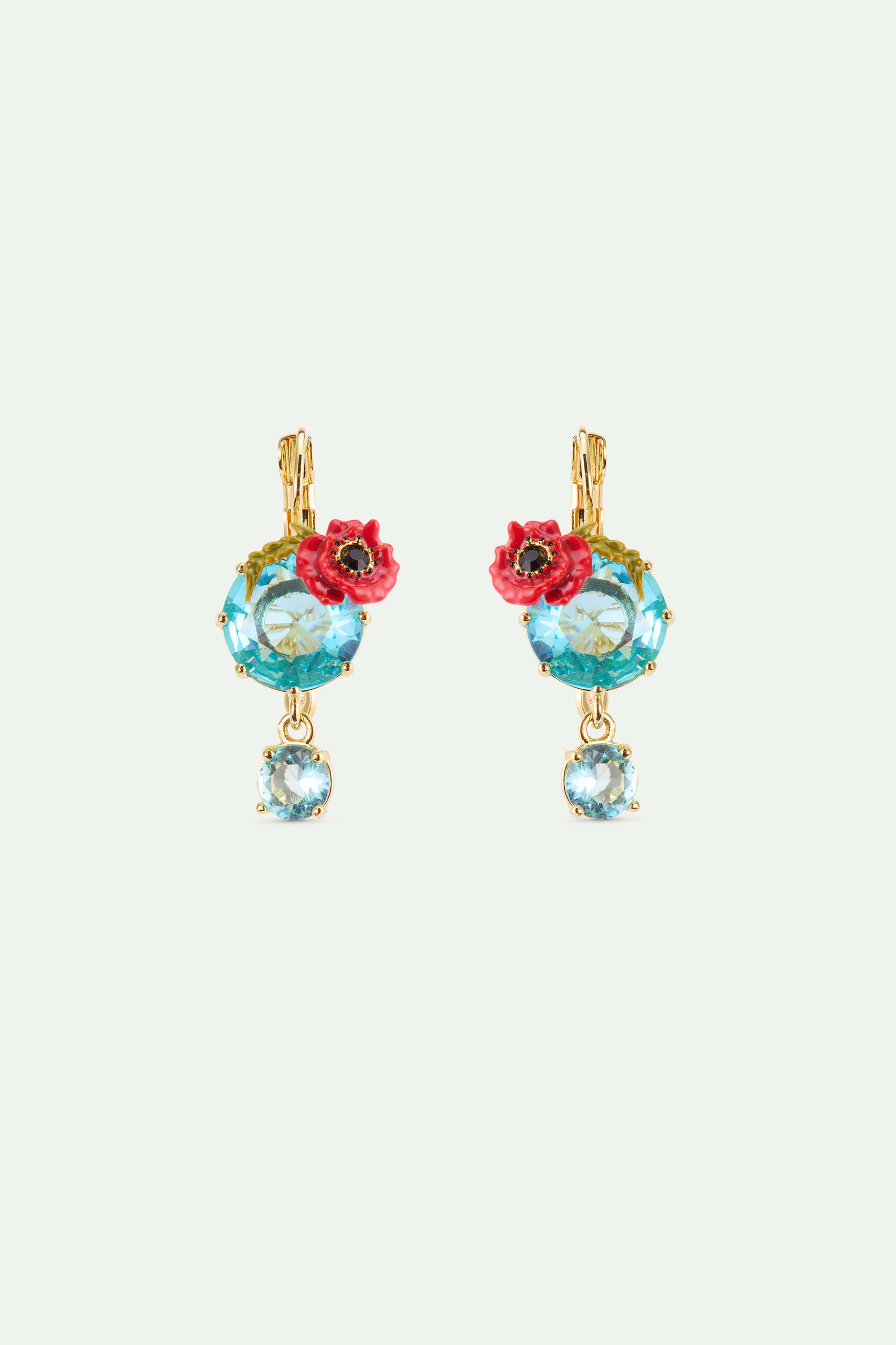 Boucles d'oreilles dormeuses pierres rondes bleues et coquelicot