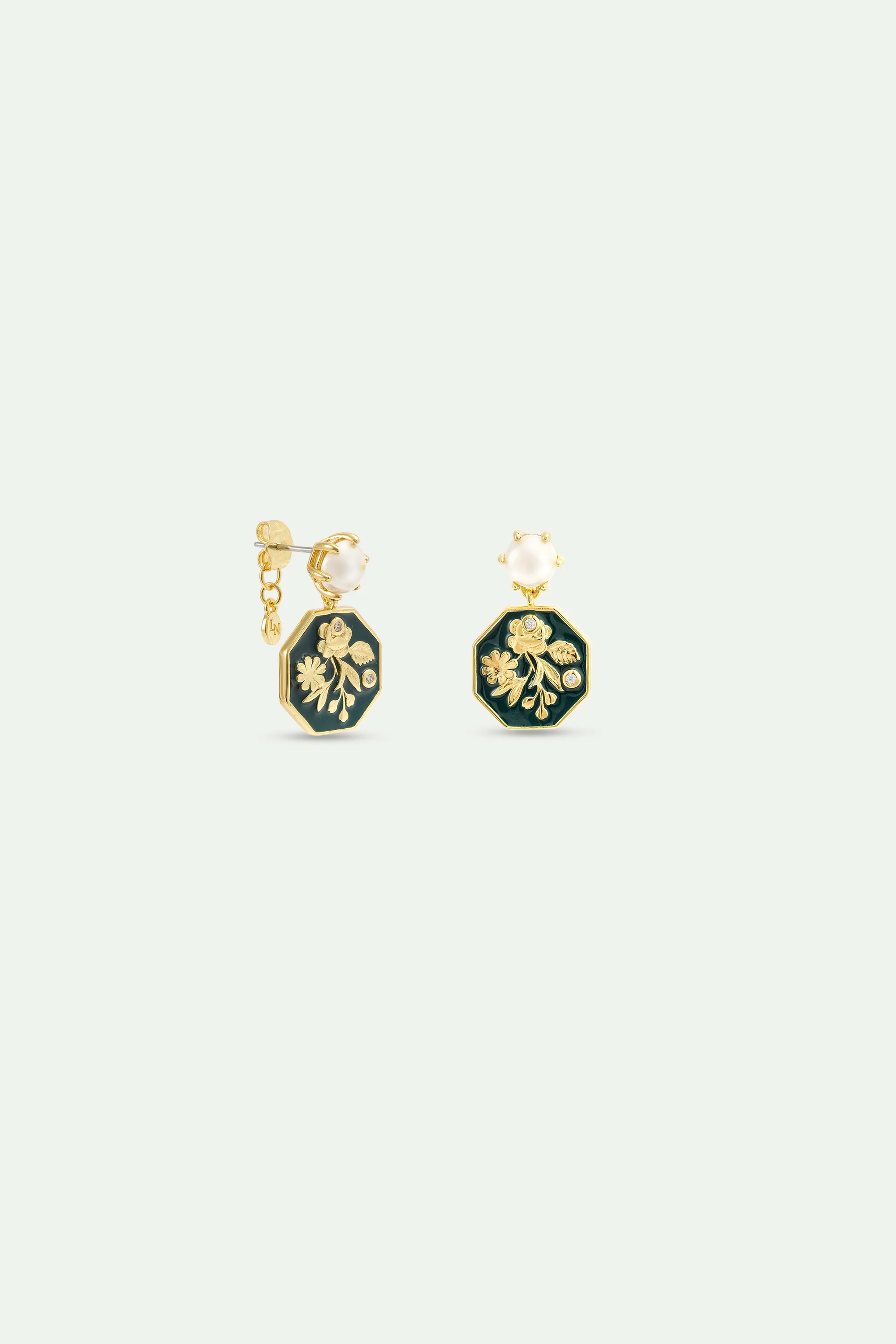 Boucles d'oreilles médaillon vert fleur d'anémone - Image 3