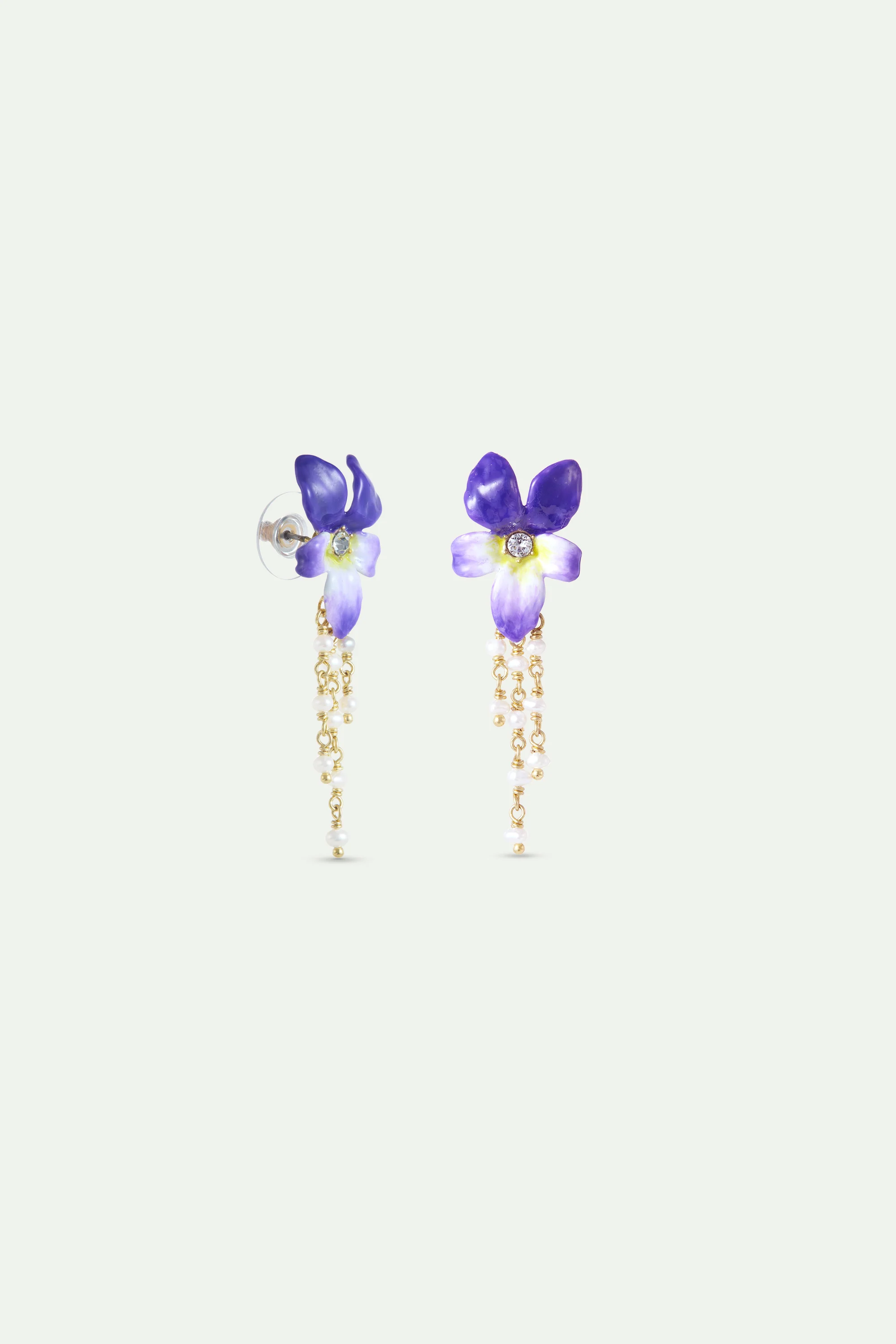 Boucles d'oreilles pendantes violette et perles de culture - Image 3