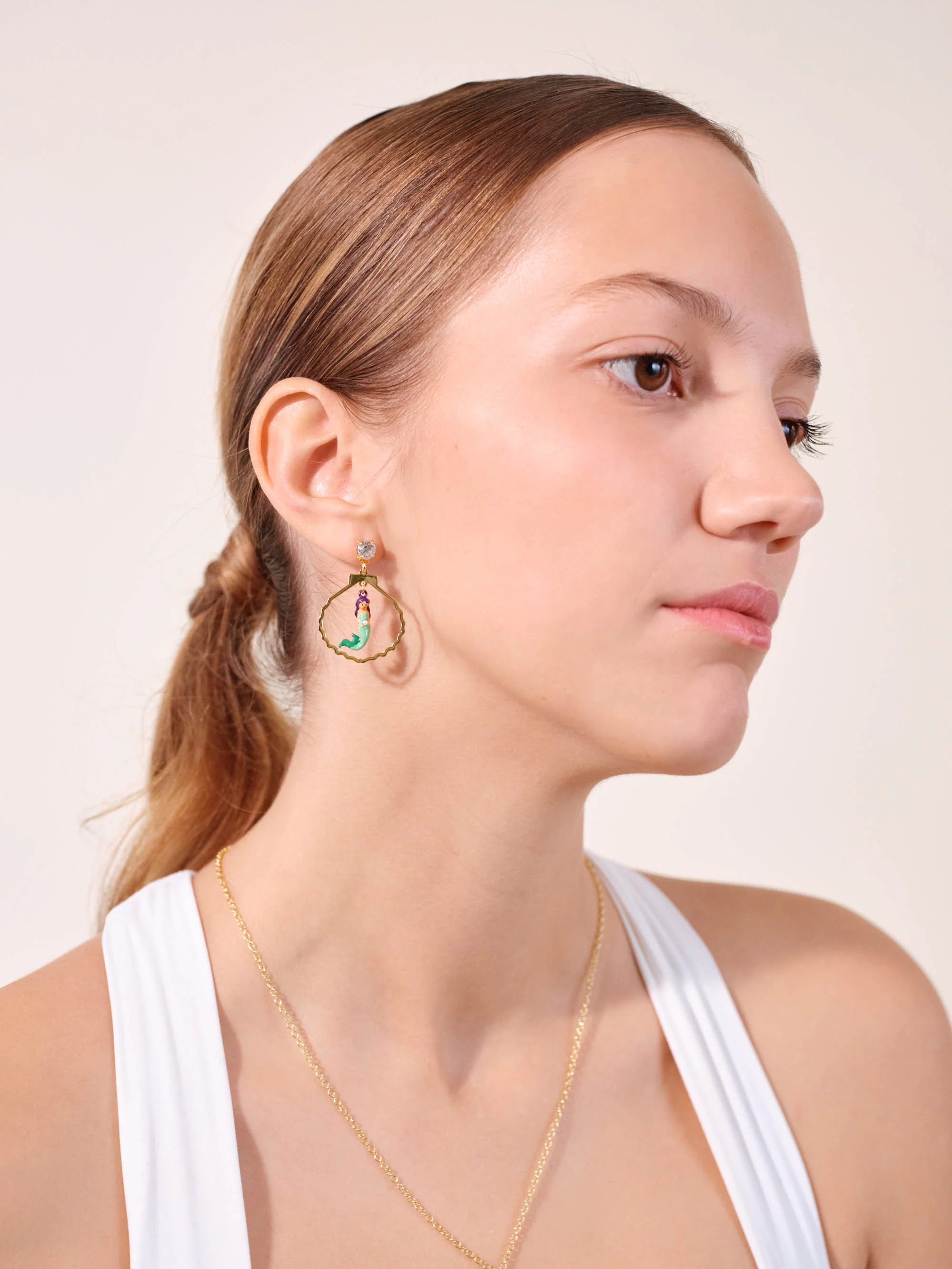 Boucles d'oreilles sirène, pierre taillée, forme coquillage - Image 2