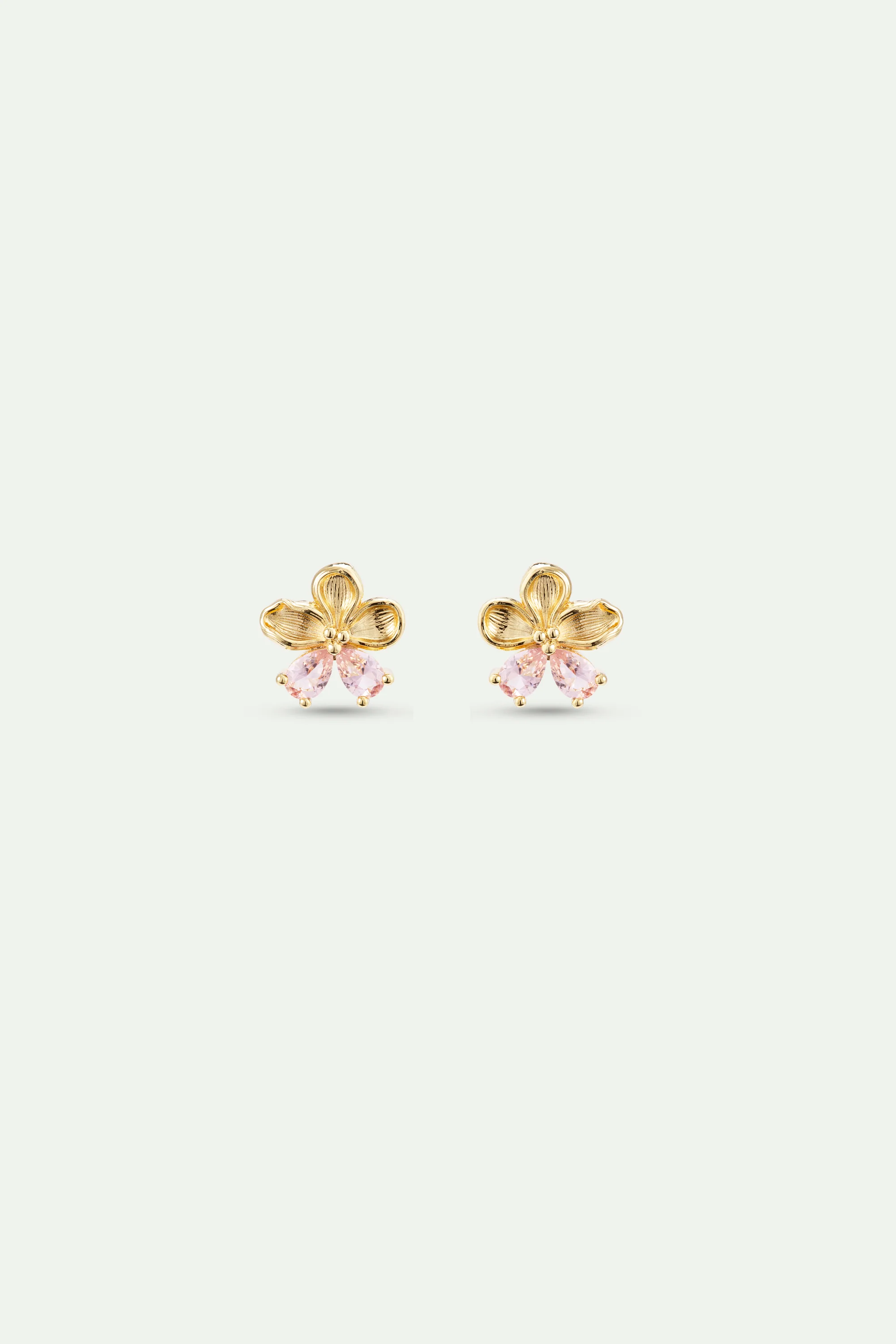 Boucles d'oreilles tiges dorées fleur de cerisier et pierres roses