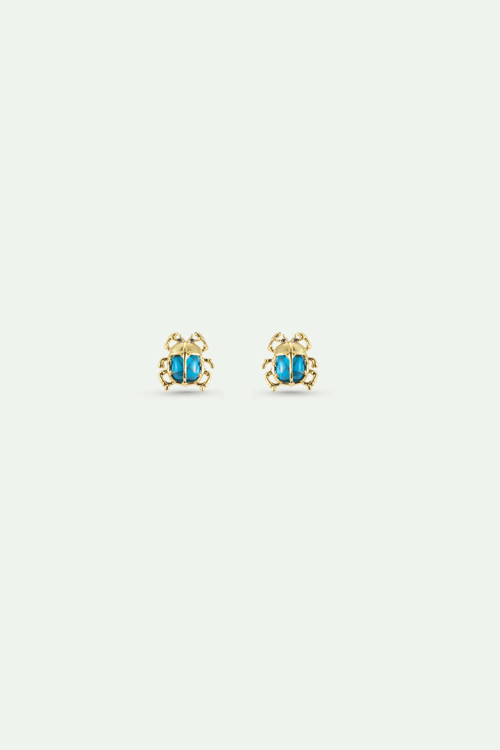 Boucles d'oreilles tiges Scarabée turquoise et doré