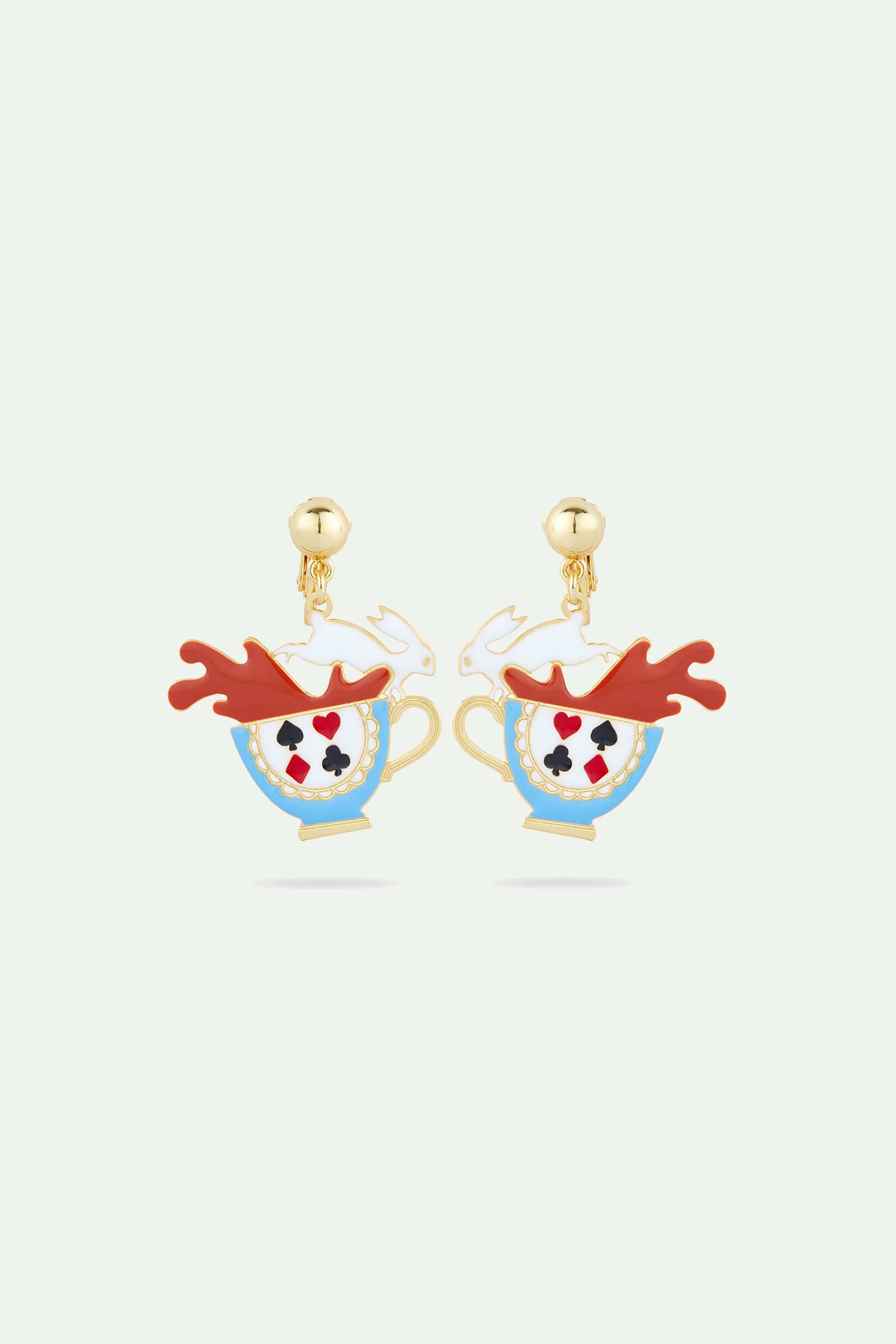 Boucles d'oreilles tiges tasse de thé et lapin blanc
