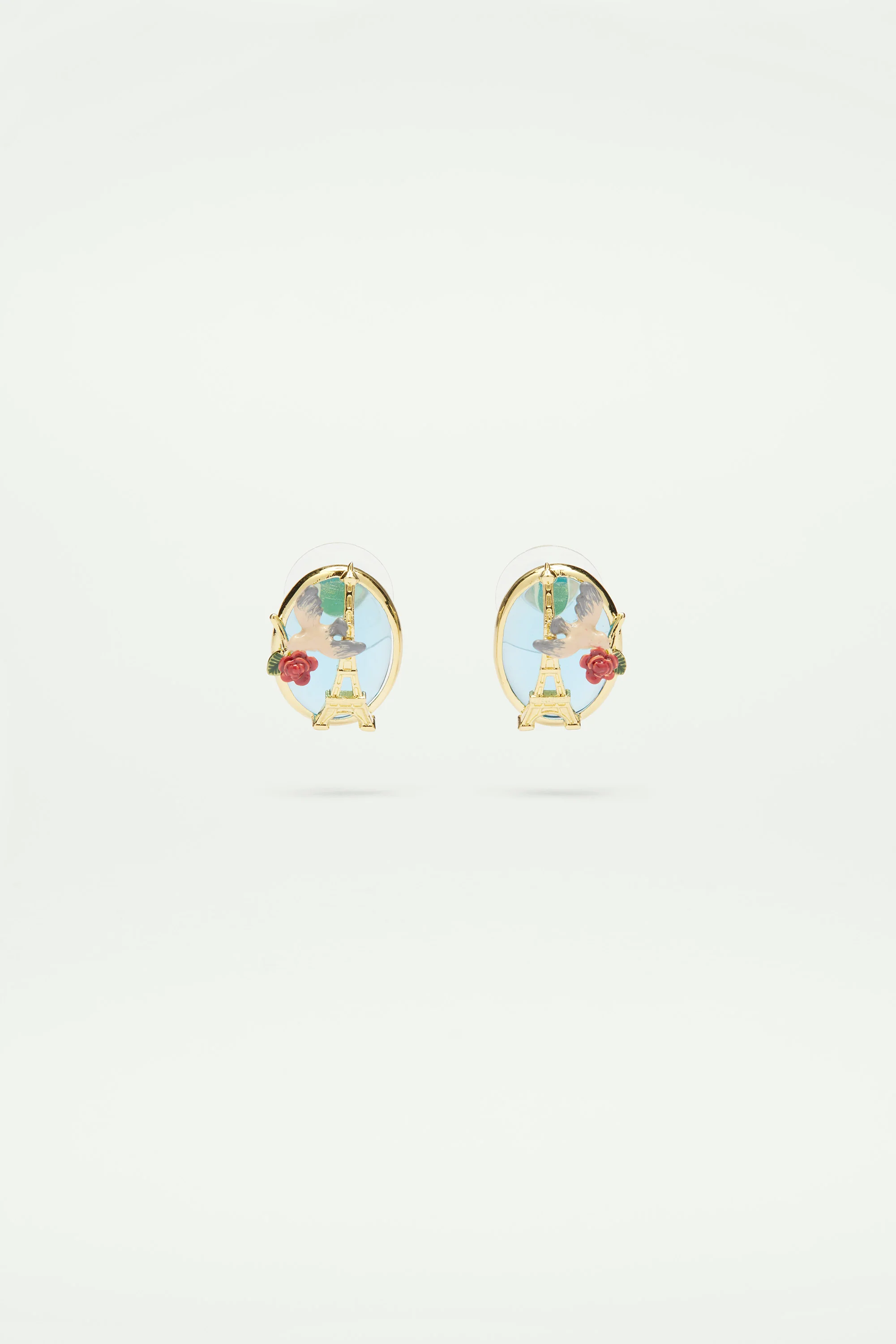 Boucles d'oreilles Tour Eiffel, moineau et rose