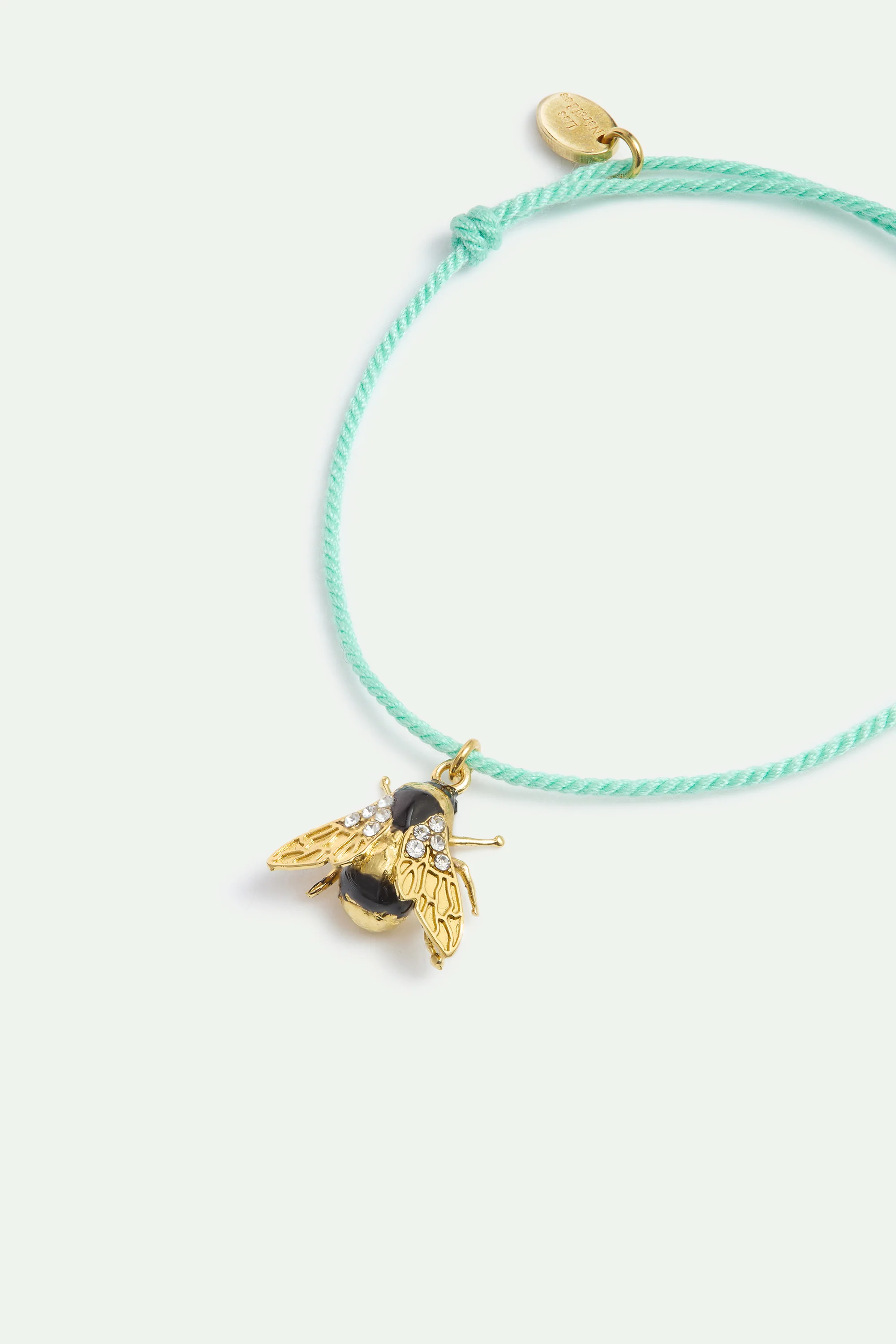 Bracelet corde bleue abeille dorée et cristaux - Image 2