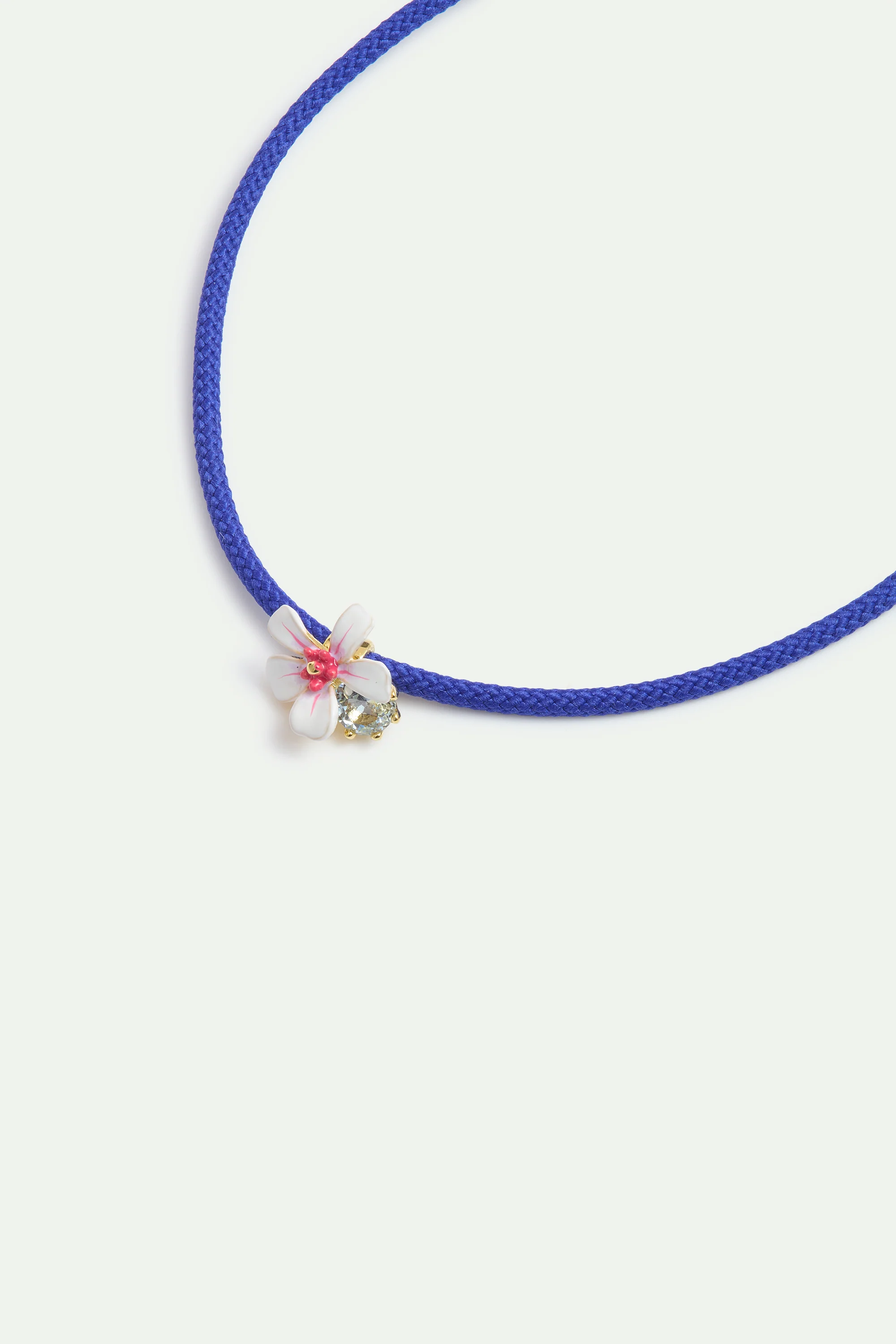 Bracelet cordon aubépine blanche et rose et cristal bleu - Image 3