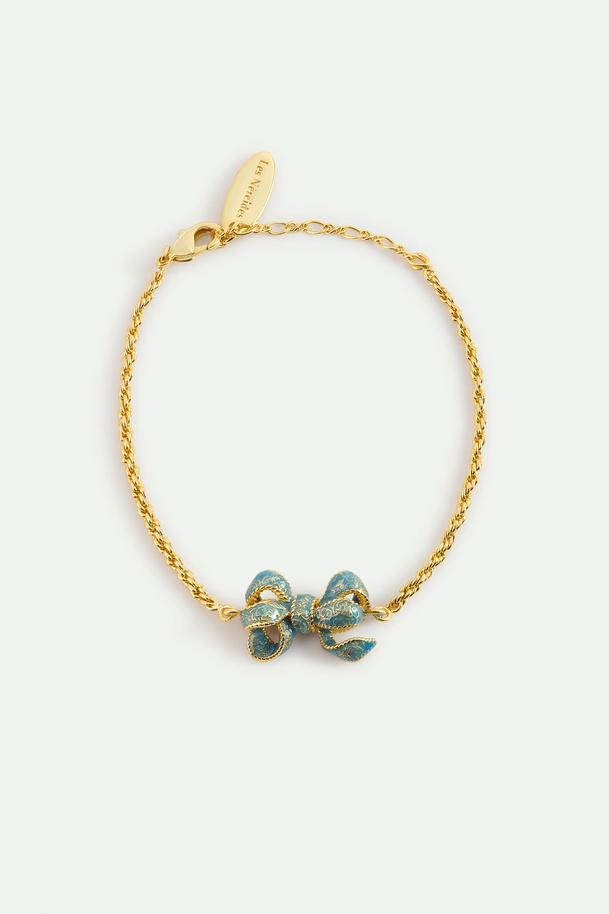 Bracelet nœud bleu et perles de culture