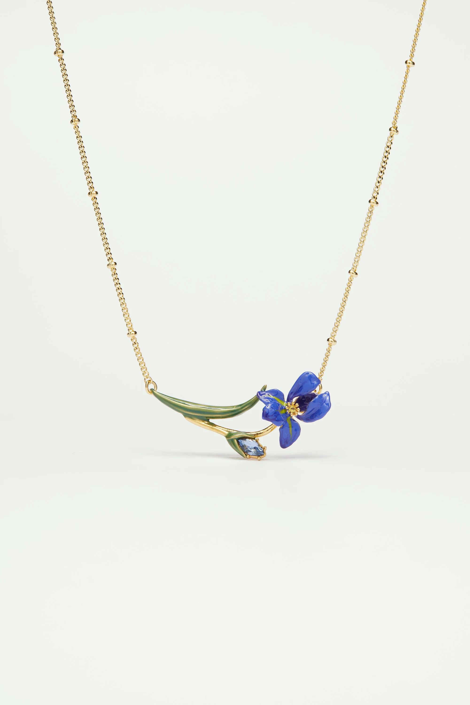 Collier Fin Iris de Sibérie et Verre Facetté
