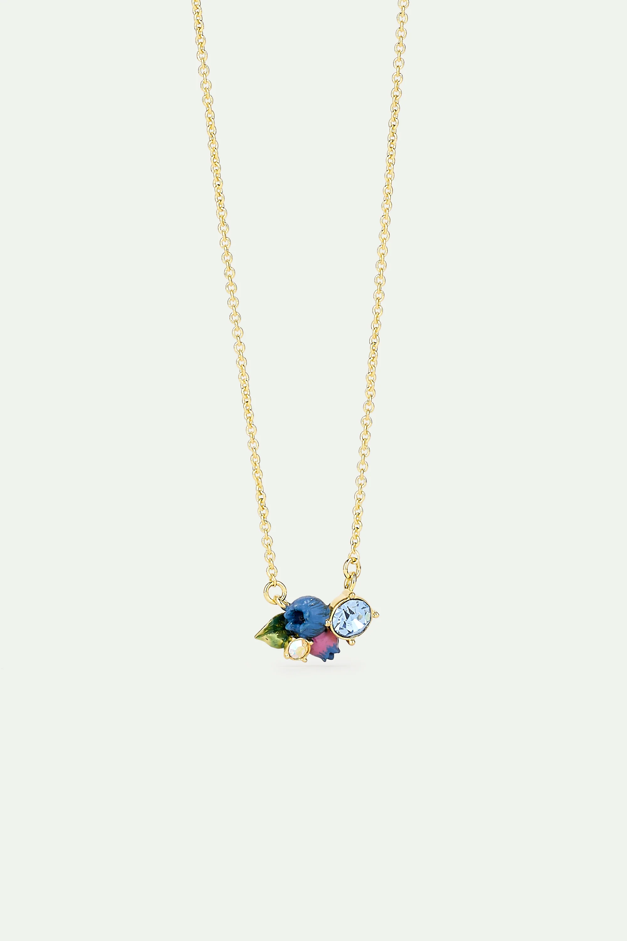 Collier fin myrtille et pierres rondes blanche et bleue