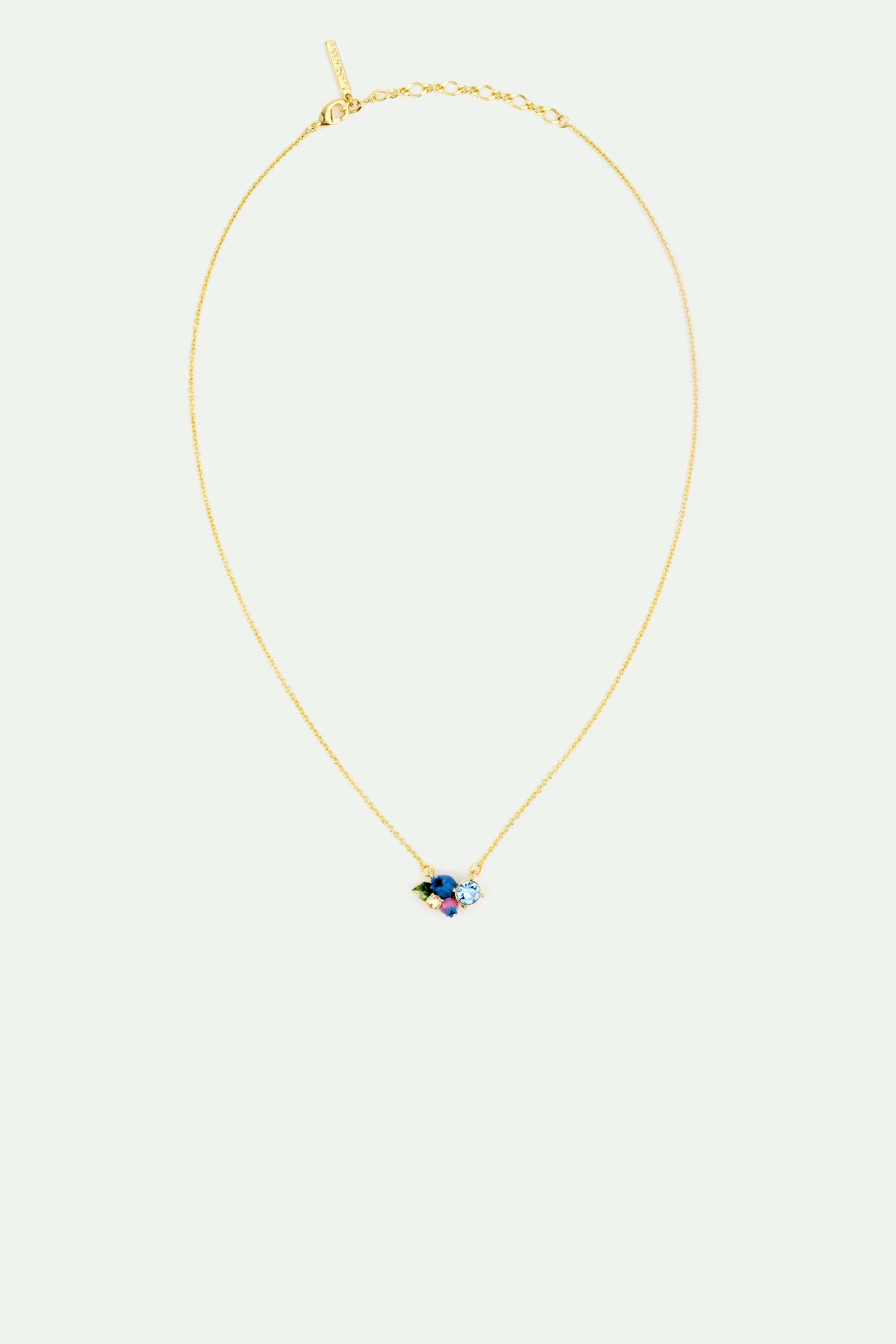 Collier fin myrtille et pierres rondes blanche et bleue - Image 3