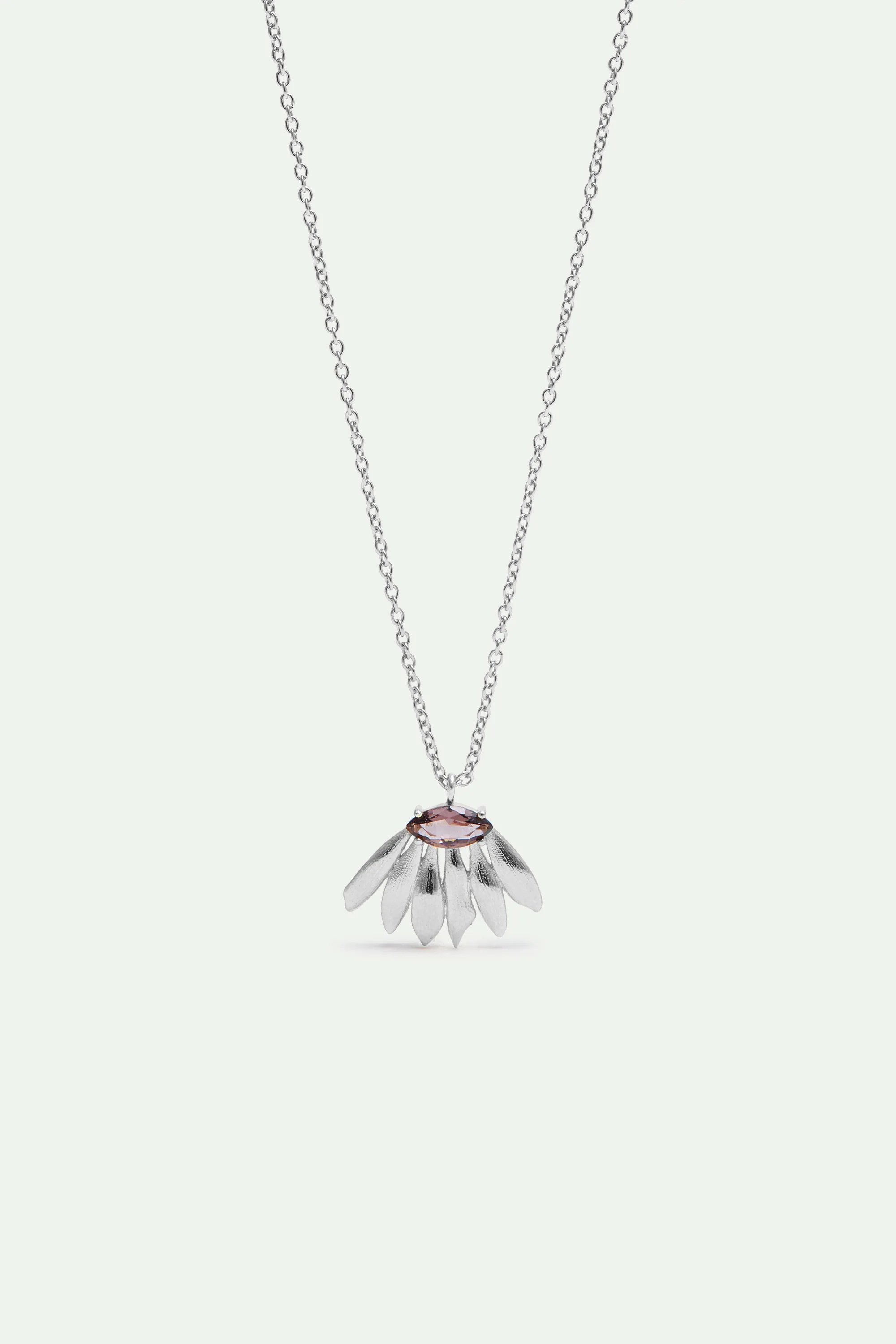Collier pendentif argenté fleur de tournesol et pierre violette
