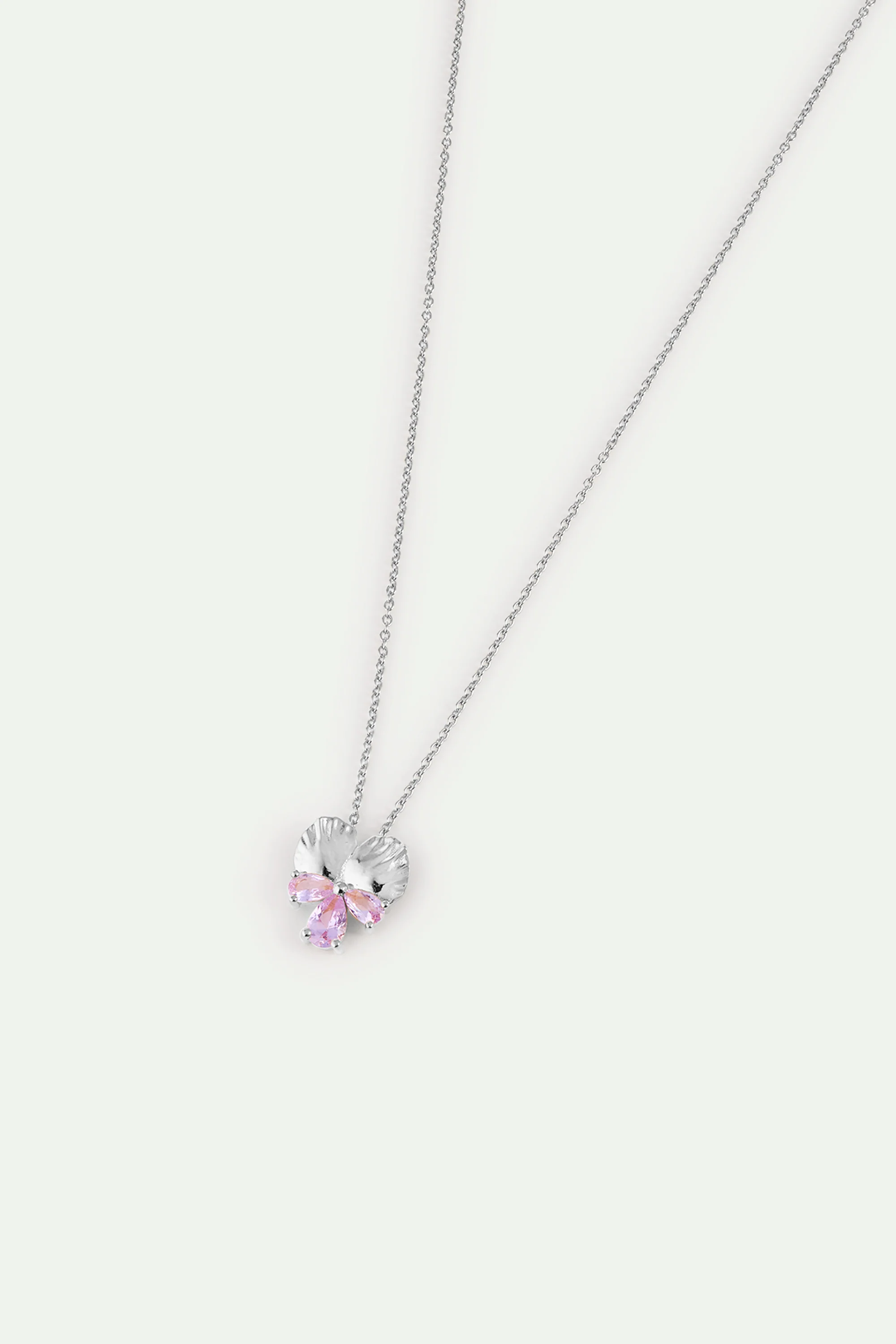 Collier pendentif argenté pensée et pierres roses - Image 2