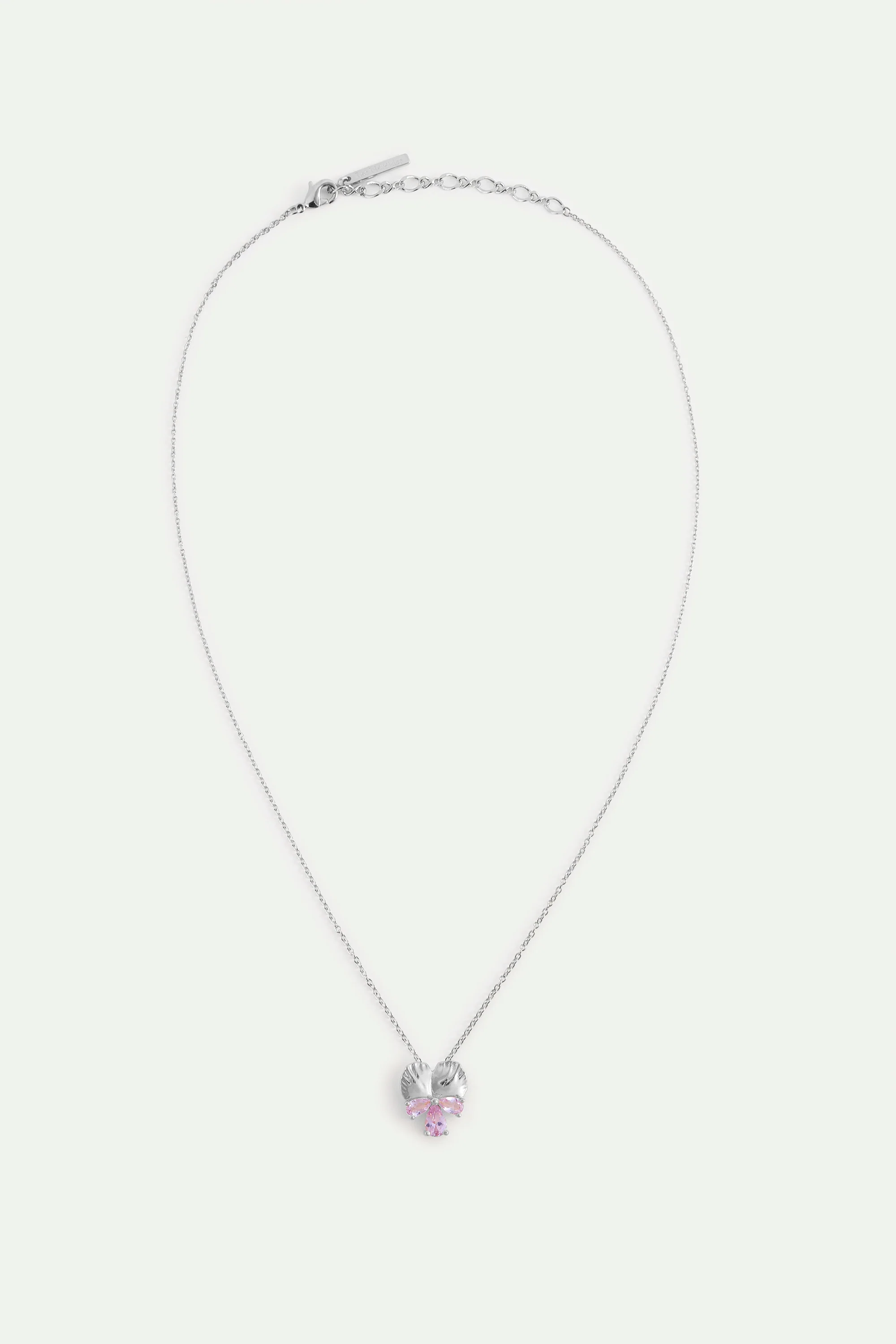 Collier pendentif argenté pensée et pierres roses - Image 3