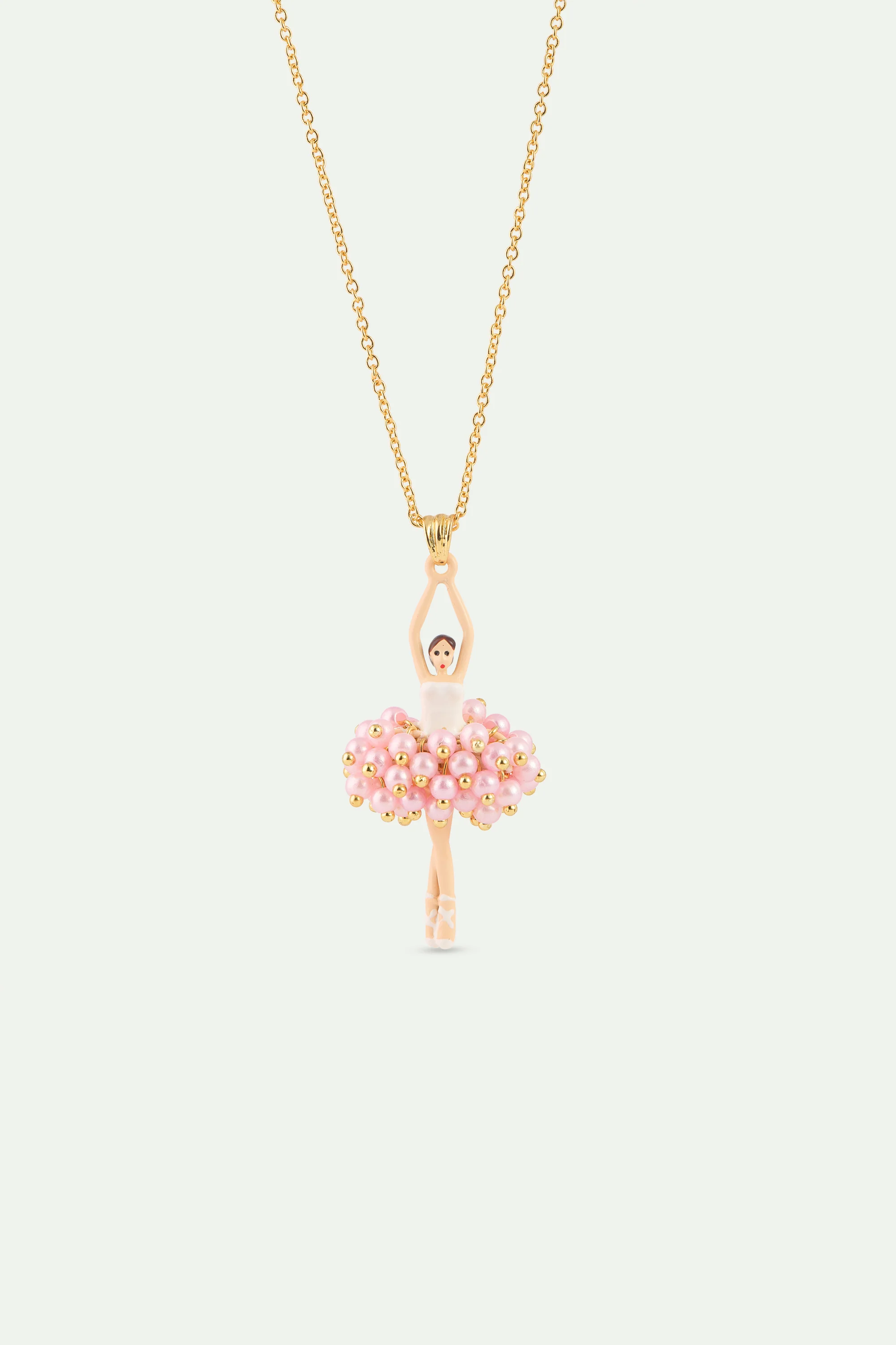 Collier pendentif Ballerine perles roses et cristal blanc