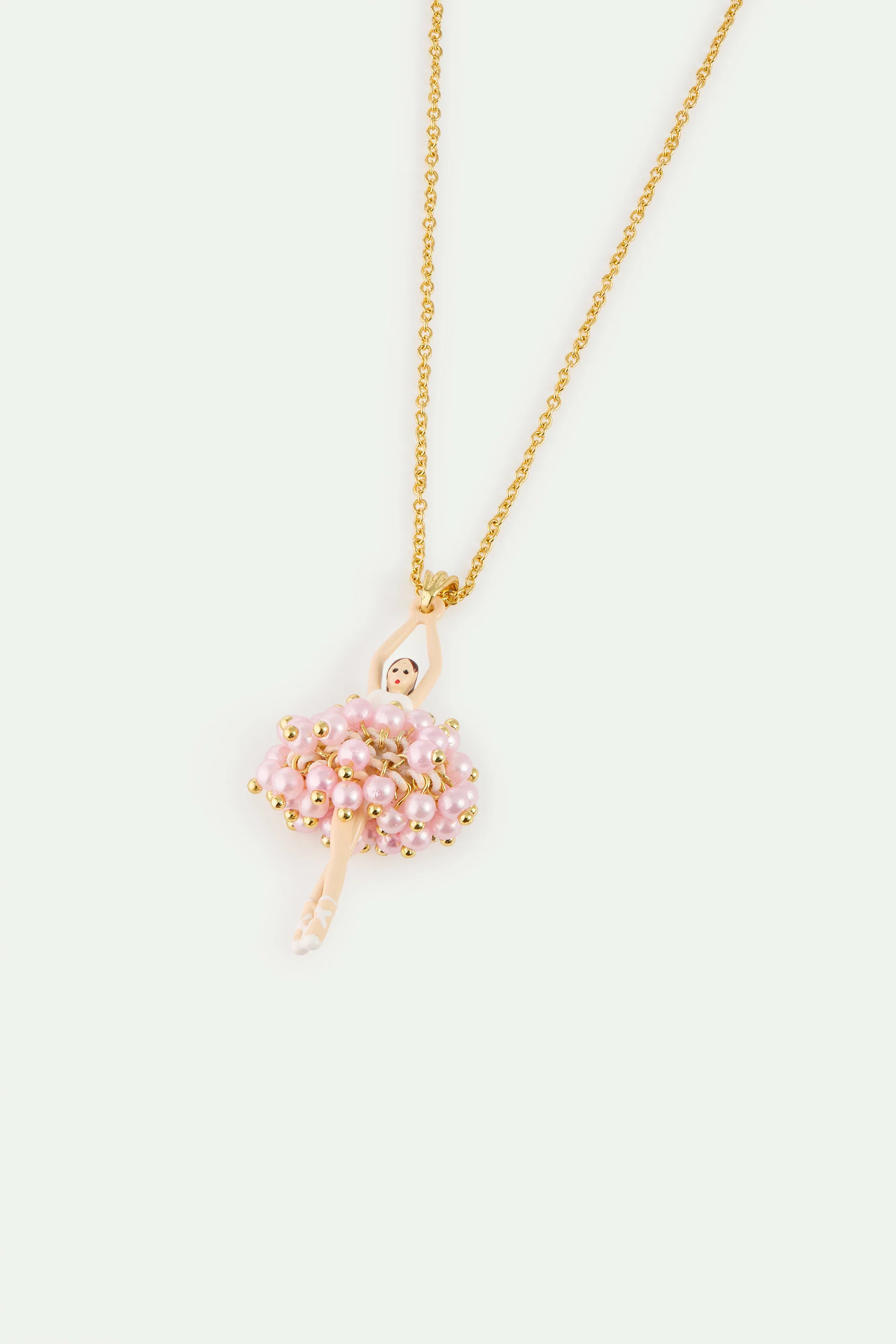 Collier pendentif Ballerine perles roses et cristal blanc - Image 3