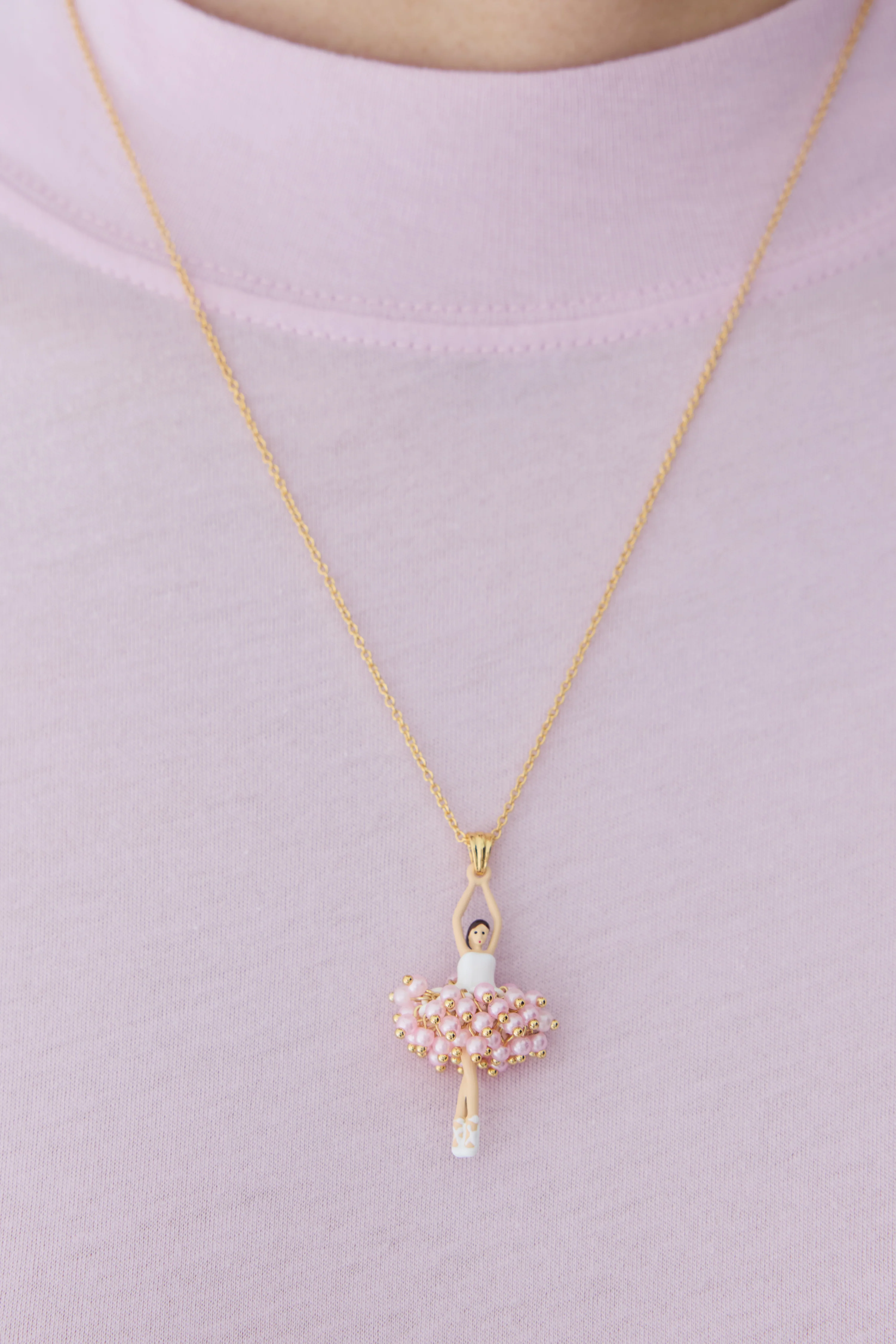 Collier pendentif Ballerine perles roses et cristal blanc - Image 5