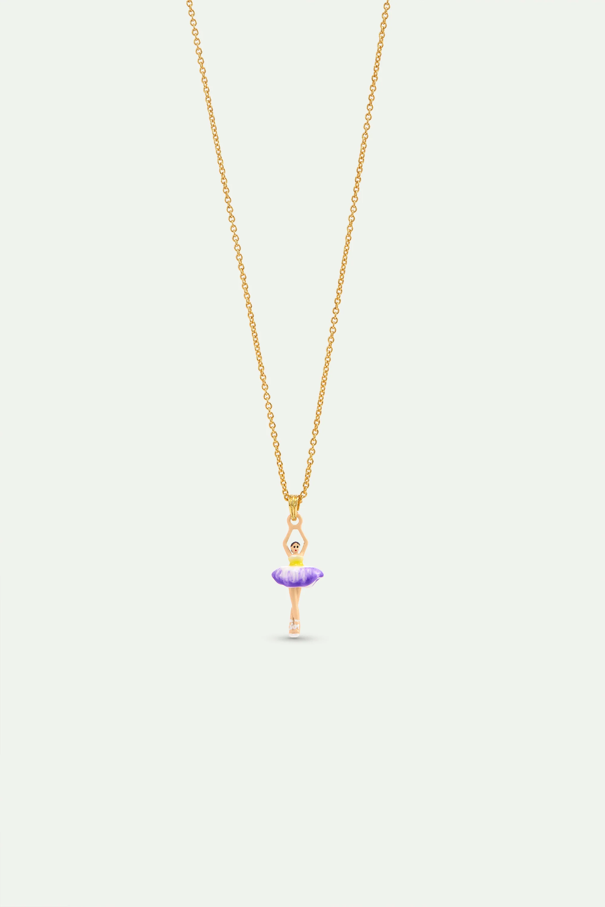 Collier pendentif ballerine tutu violet et jaune et cristal violet