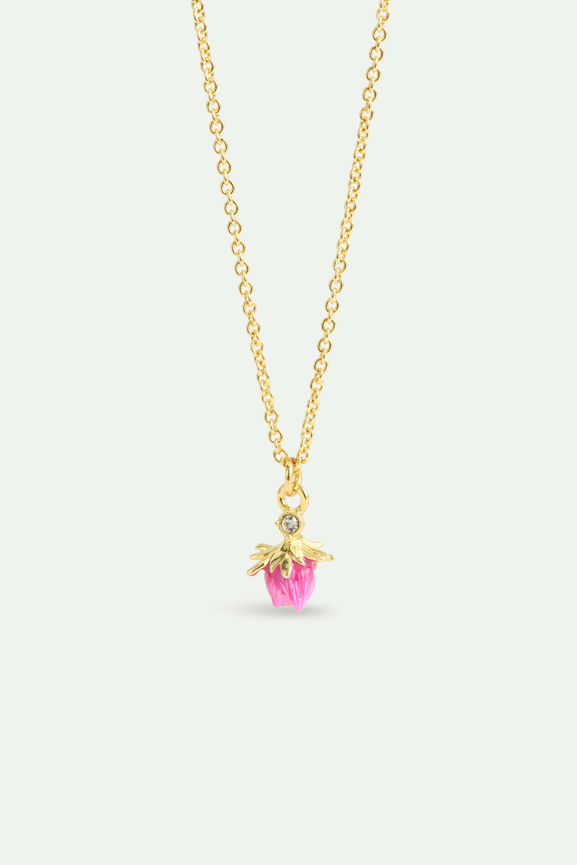 Collier pendentif bouton de rose et cristal blanc